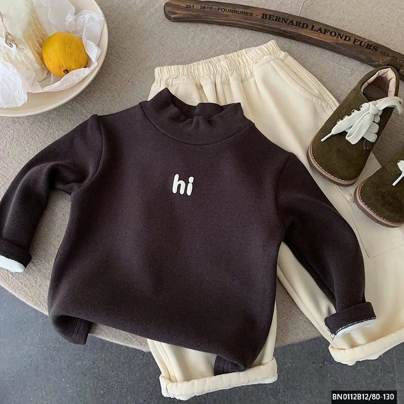 ÁO THUN LÓT LÔNG  CHỮ HI CAO CỔ