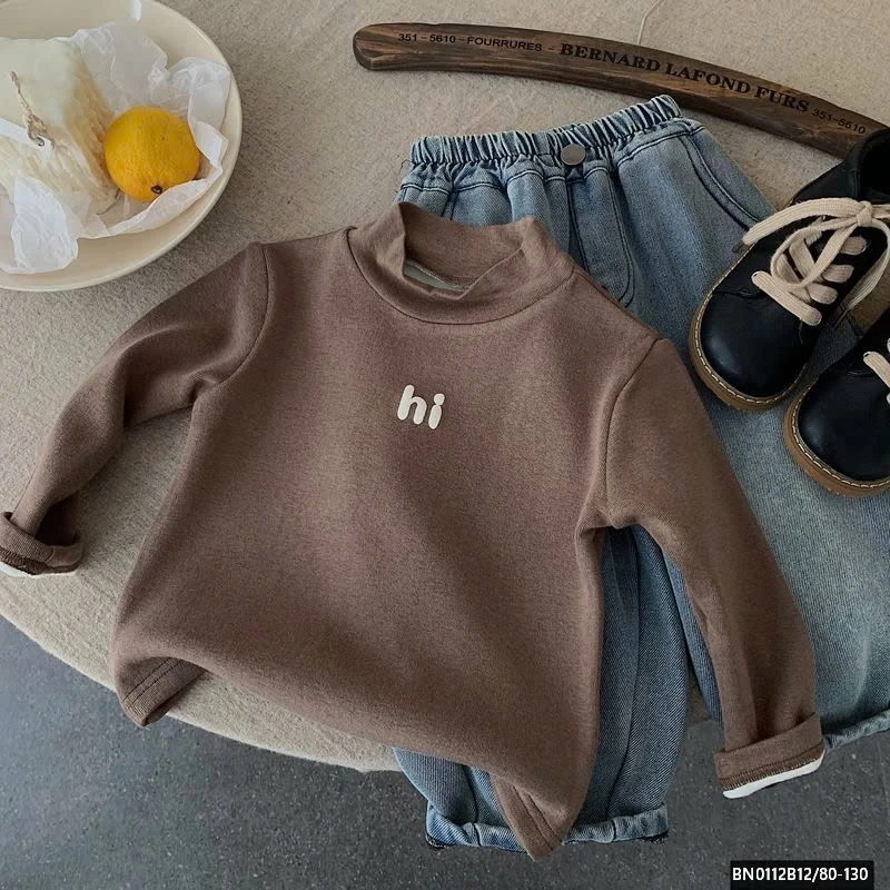 ÁO THUN LÓT LÔNG  CHỮ HI CAO CỔ