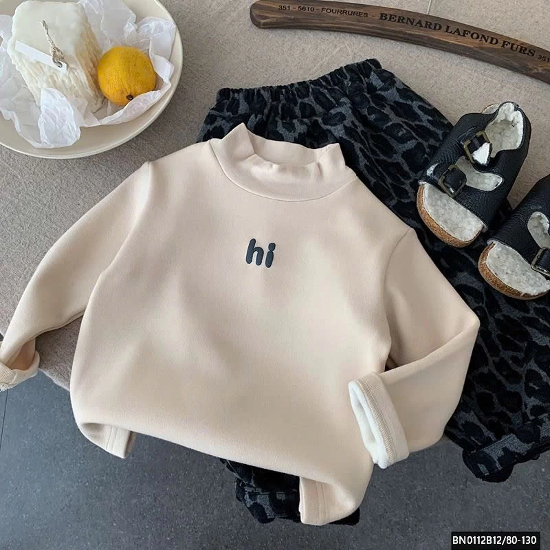 ÁO THUN LÓT LÔNG  CHỮ HI CAO CỔ