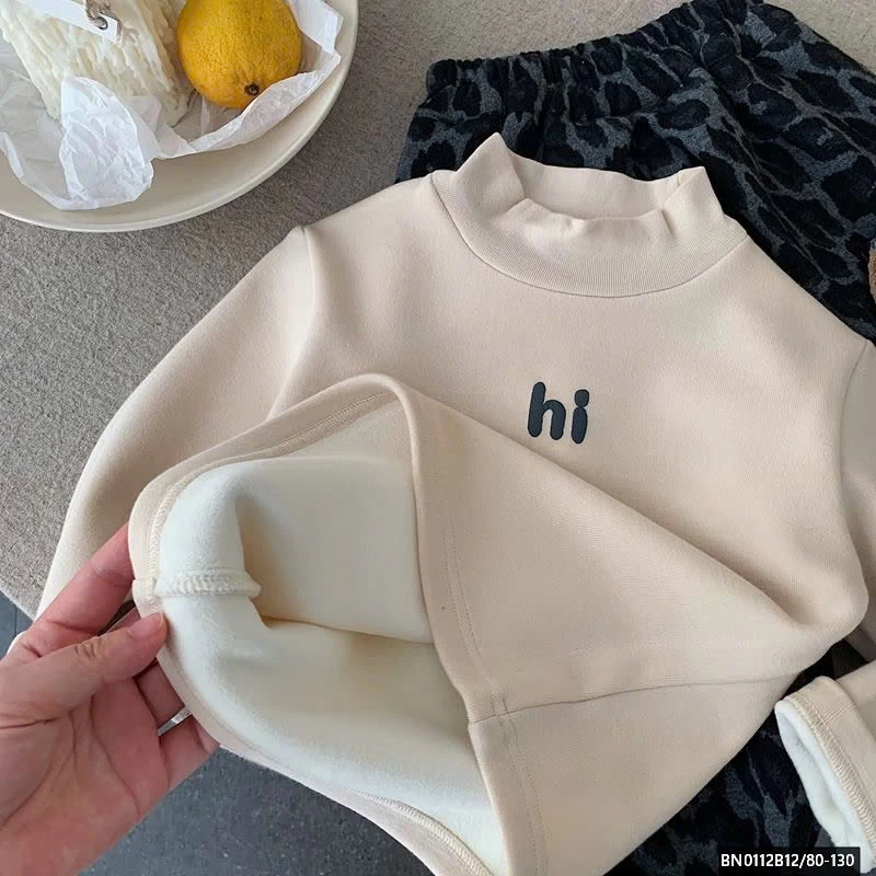 ÁO THUN LÓT LÔNG  CHỮ HI CAO CỔ