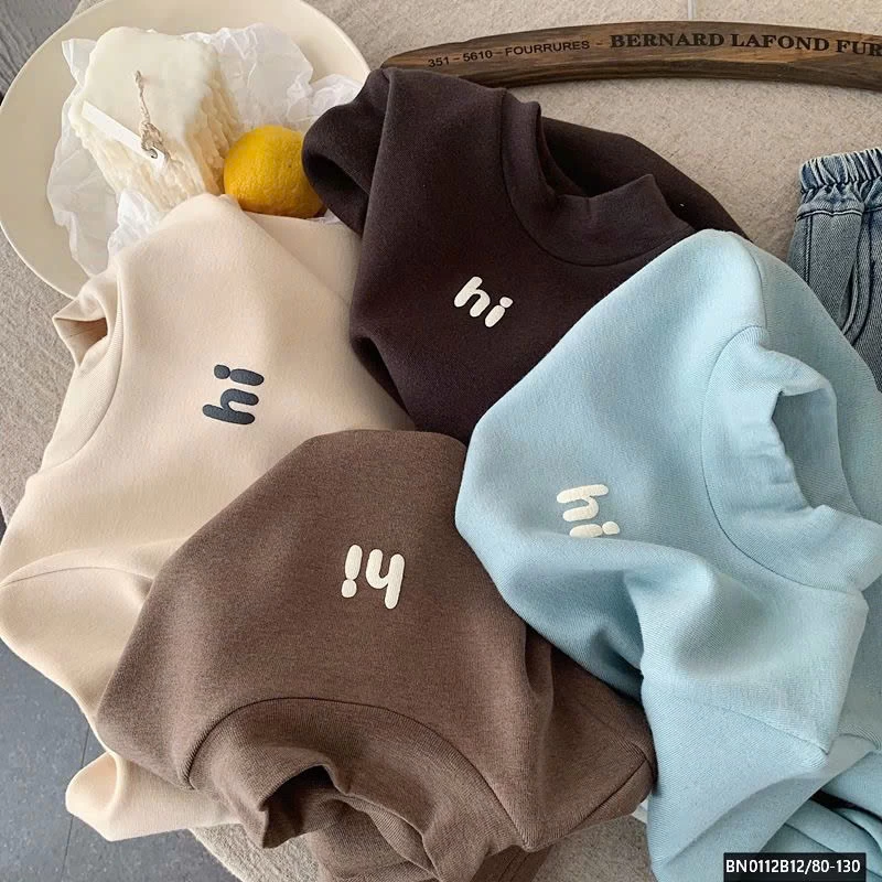 ÁO THUN LÓT LÔNG  CHỮ HI CAO CỔ