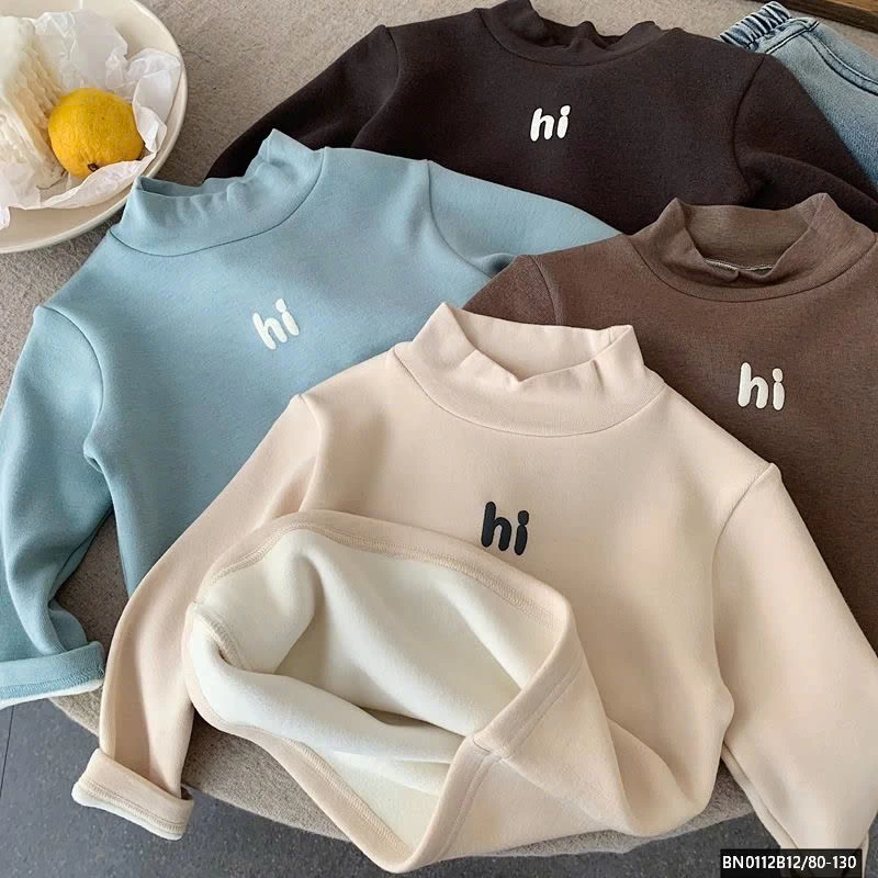 ÁO THUN LÓT LÔNG  CHỮ HI CAO CỔ