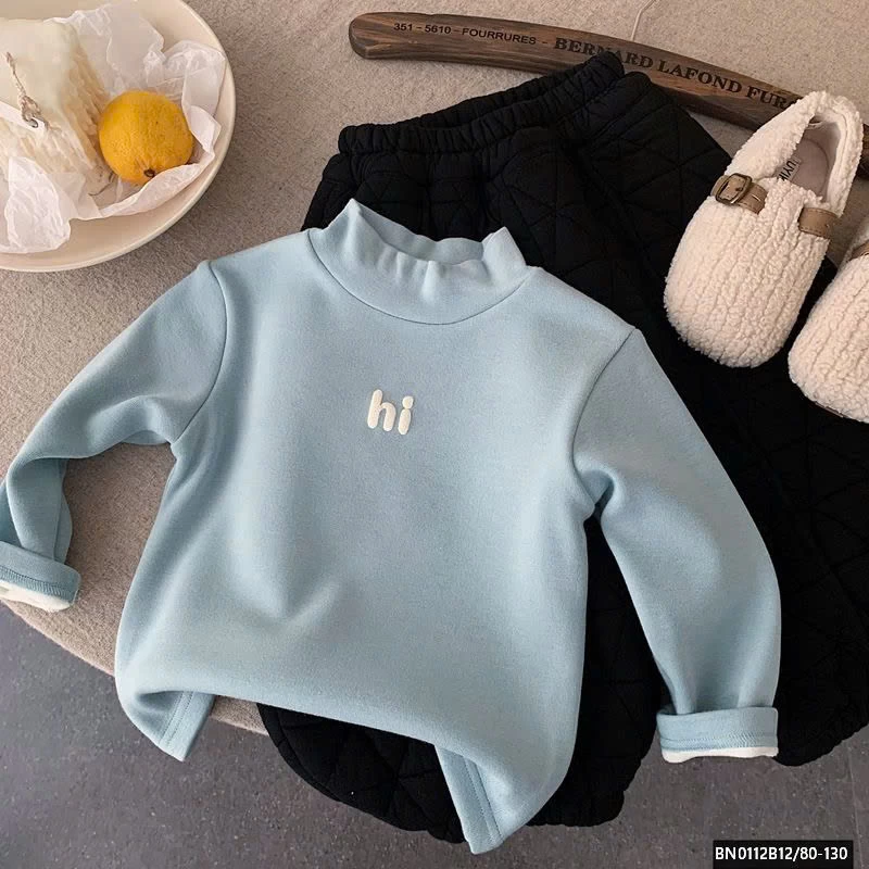 ÁO THUN LÓT LÔNG  CHỮ HI CAO CỔ