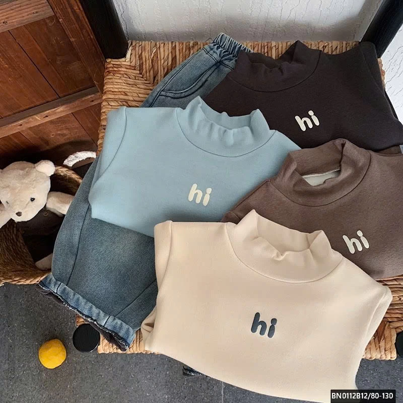 ÁO THUN LÓT LÔNG  CHỮ HI CAO CỔ