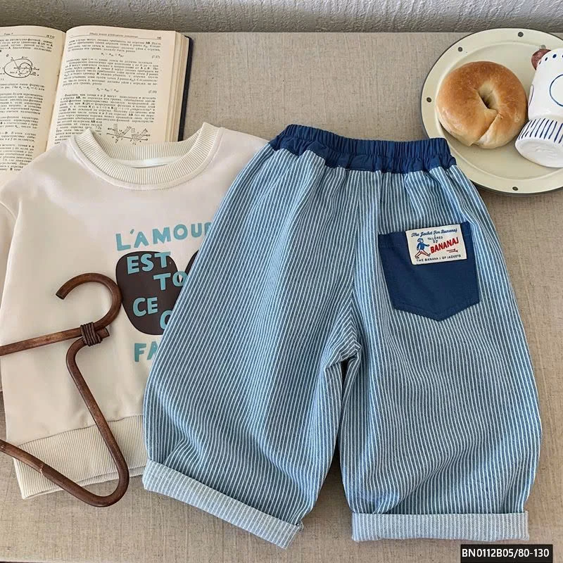 QUẦN BAGGY DENIM SỌC NHỎ PHỐI CẠP