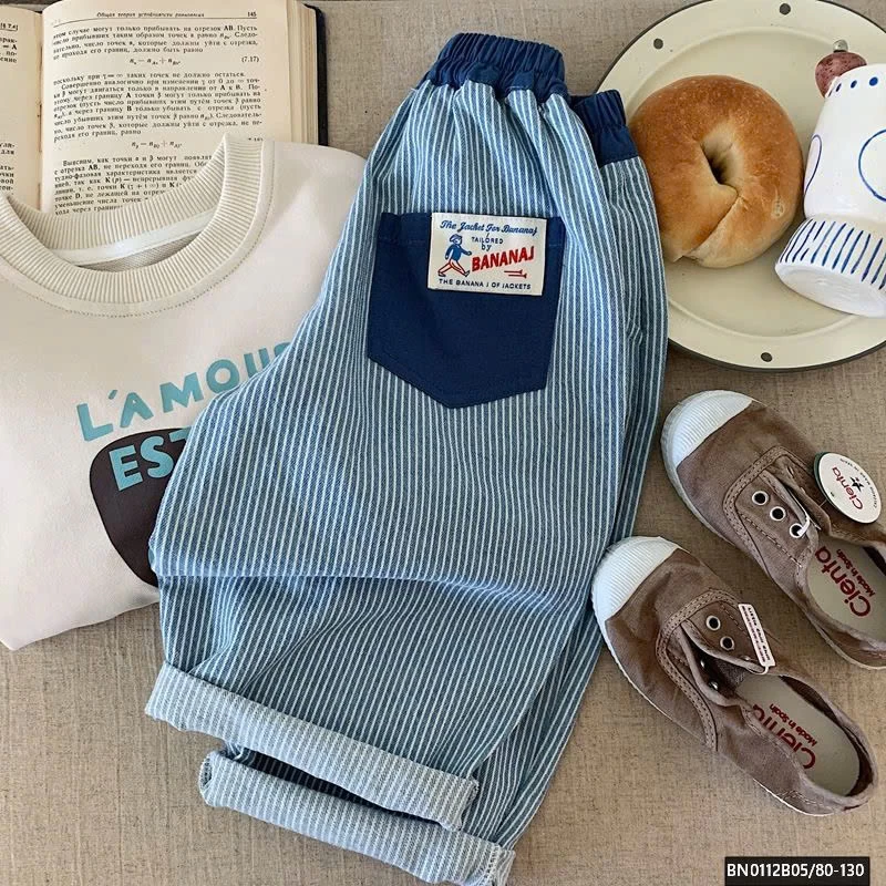 QUẦN BAGGY DENIM SỌC NHỎ PHỐI CẠP