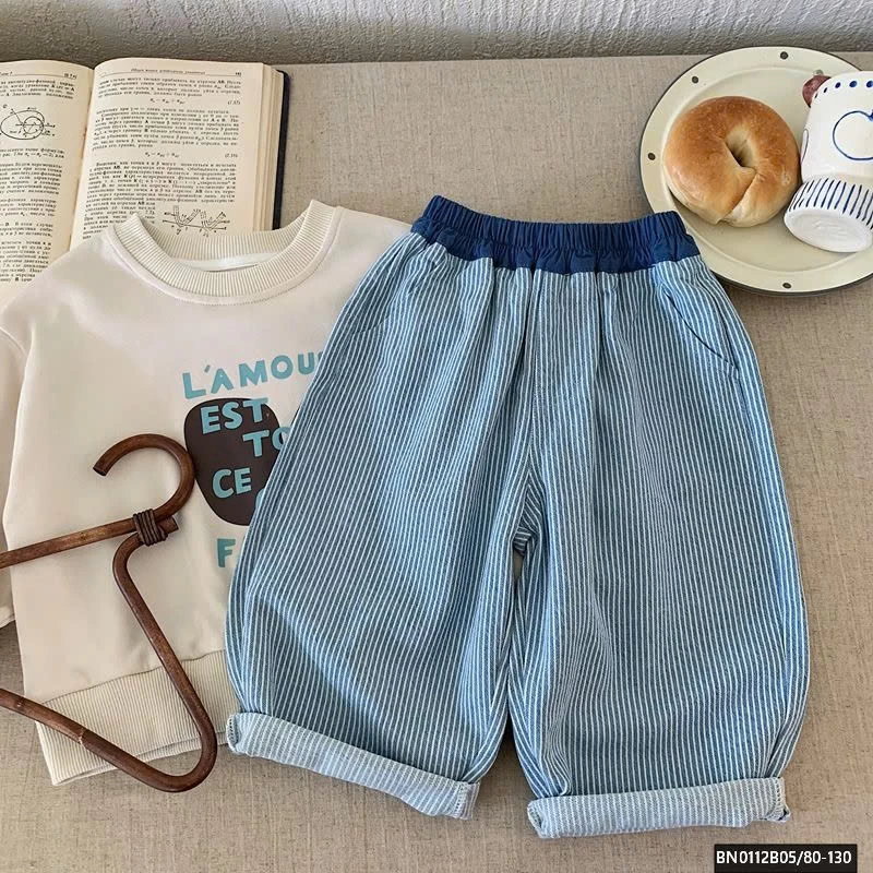 QUẦN BAGGY DENIM SỌC NHỎ PHỐI CẠP