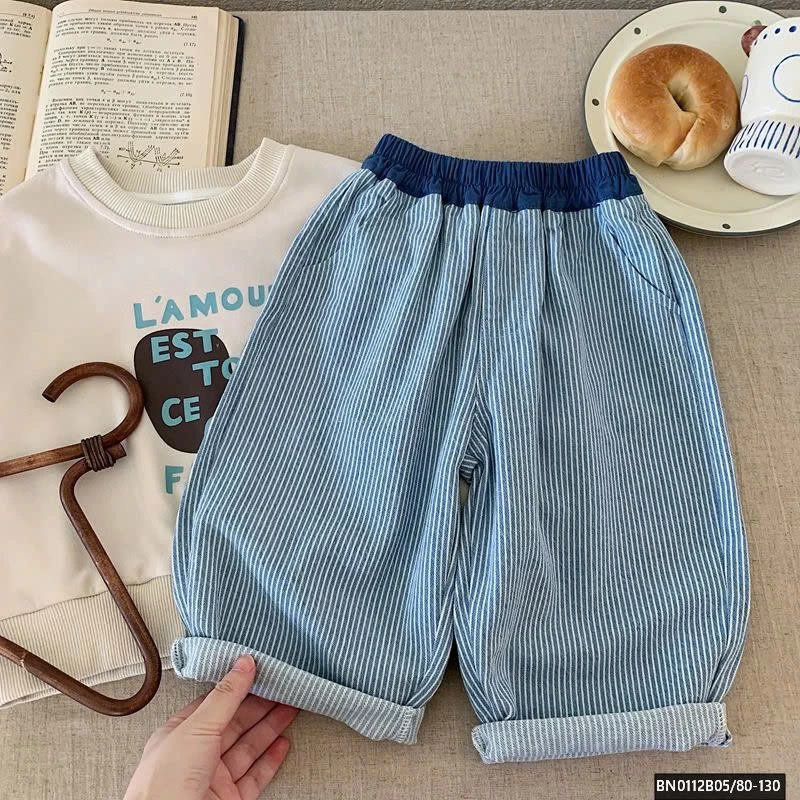 QUẦN BAGGY DENIM SỌC NHỎ PHỐI CẠP