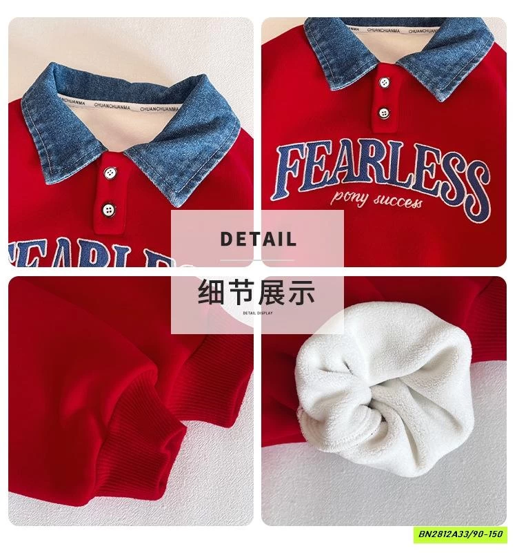 ÁO NỈ ĐỎ LÓT NHUNG CỔ JEANS CCM