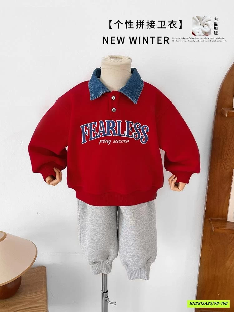 ÁO NỈ ĐỎ LÓT NHUNG CỔ JEANS CCM