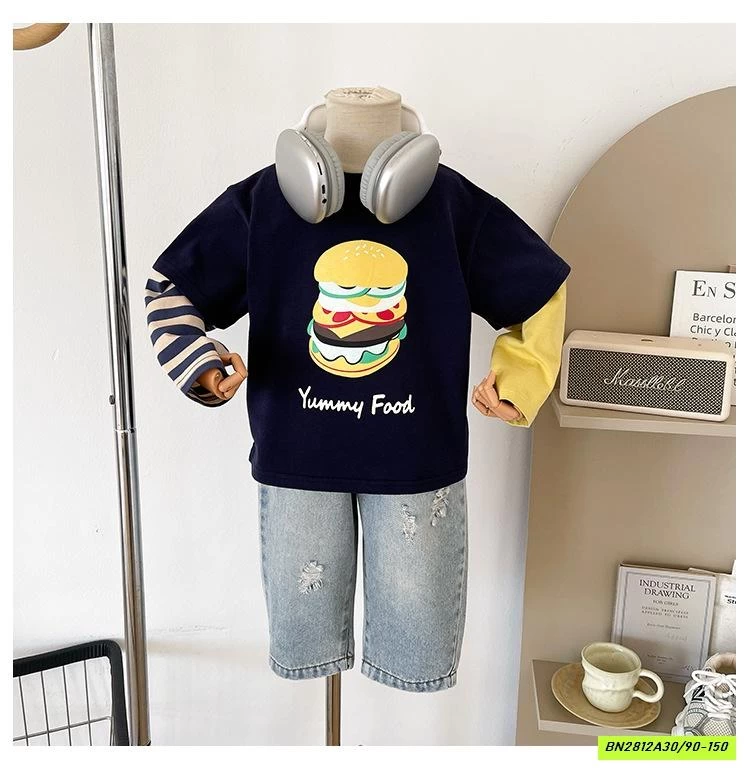 ÁO BURGER GIẢ 2 LỚP PHỐI MÀU TAY CHUANCHUANMA