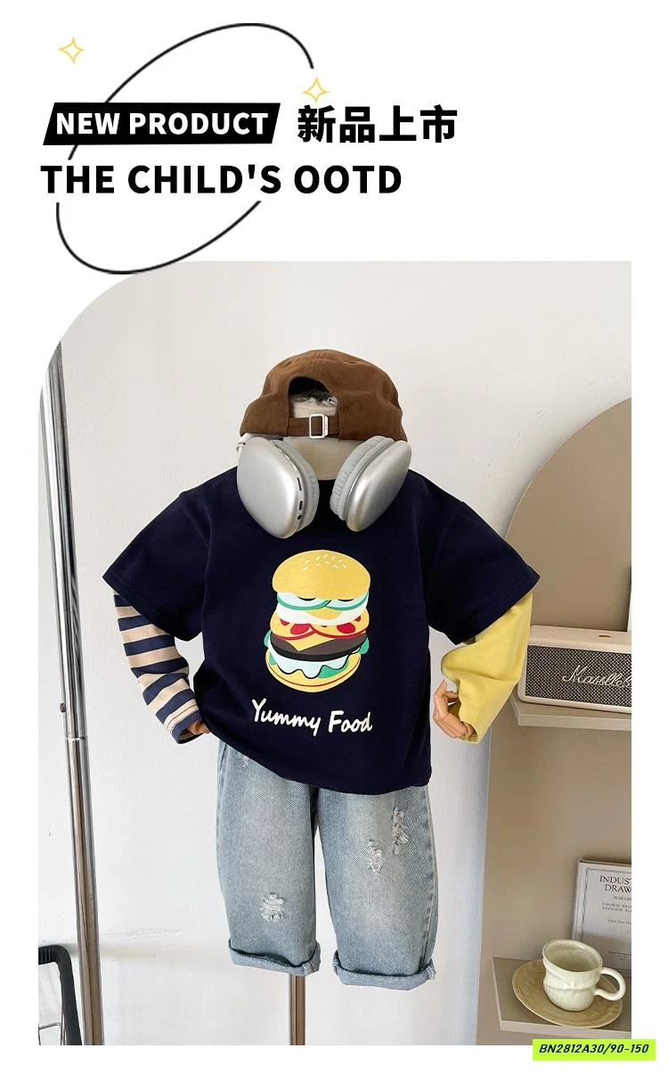 ÁO BURGER GIẢ 2 LỚP PHỐI MÀU TAY CHUANCHUANMA