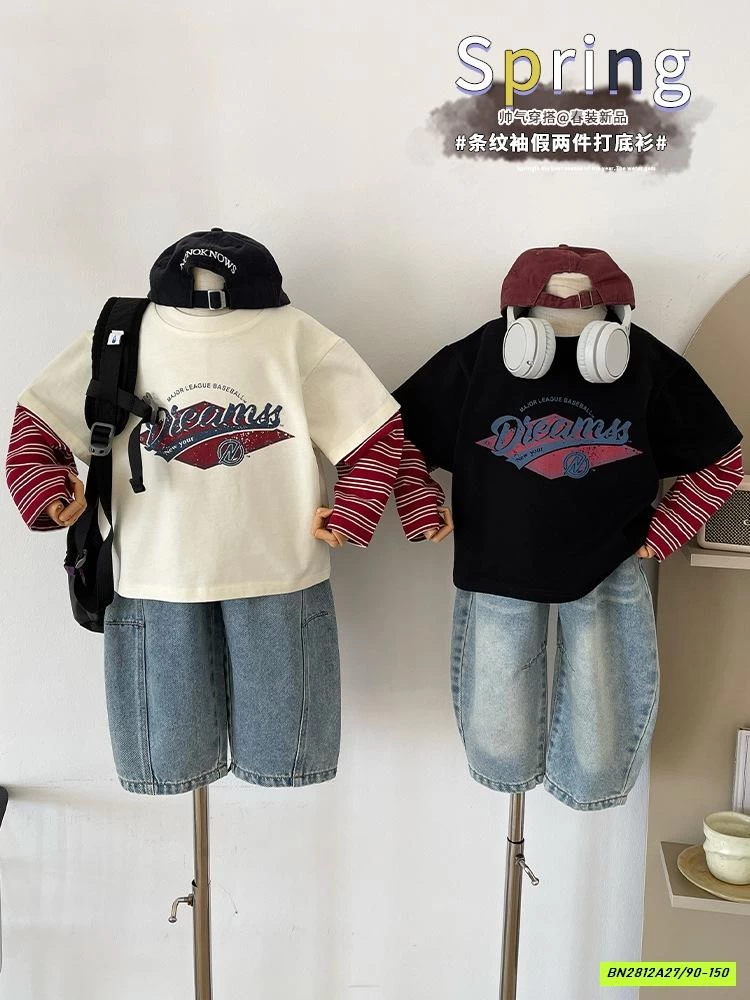 ÁO THUN GIẢ 2 LỚP TAY KẺ ĐỎ CHUANCHUANMA