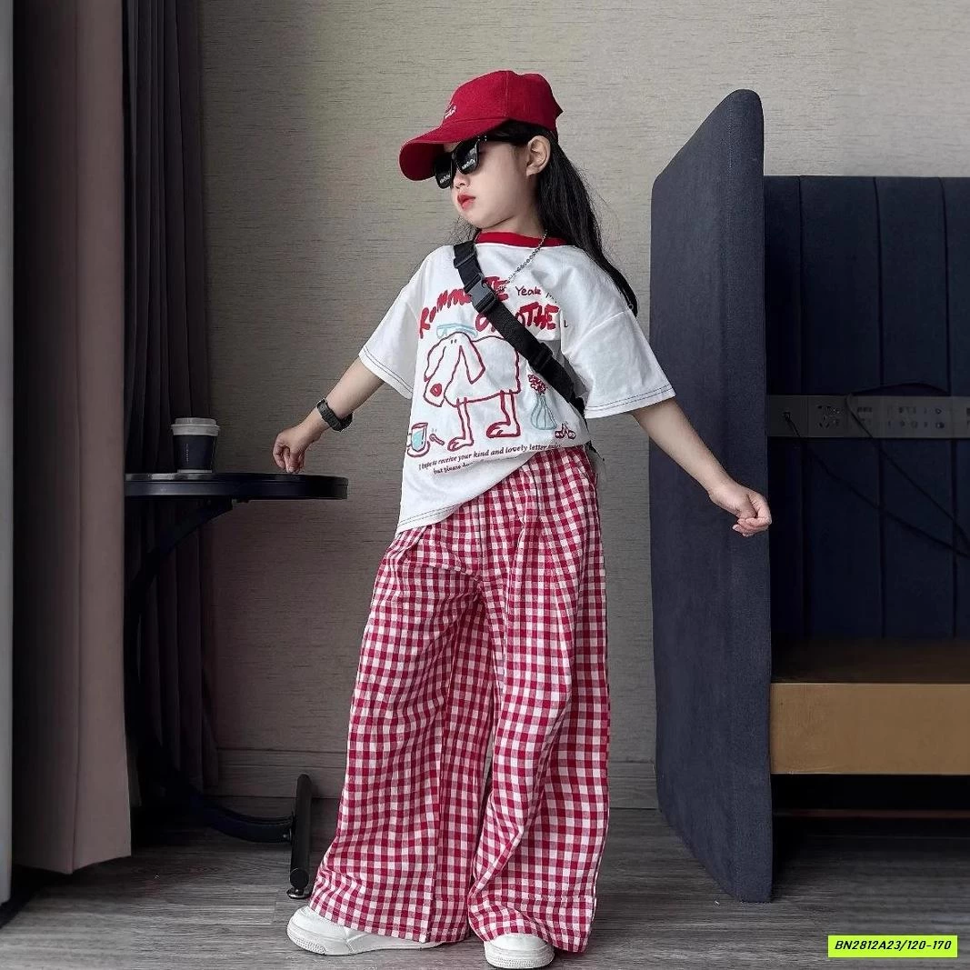 SÉT ÁO THÊU CỪU MIX QUẦN CARO SUÔNG