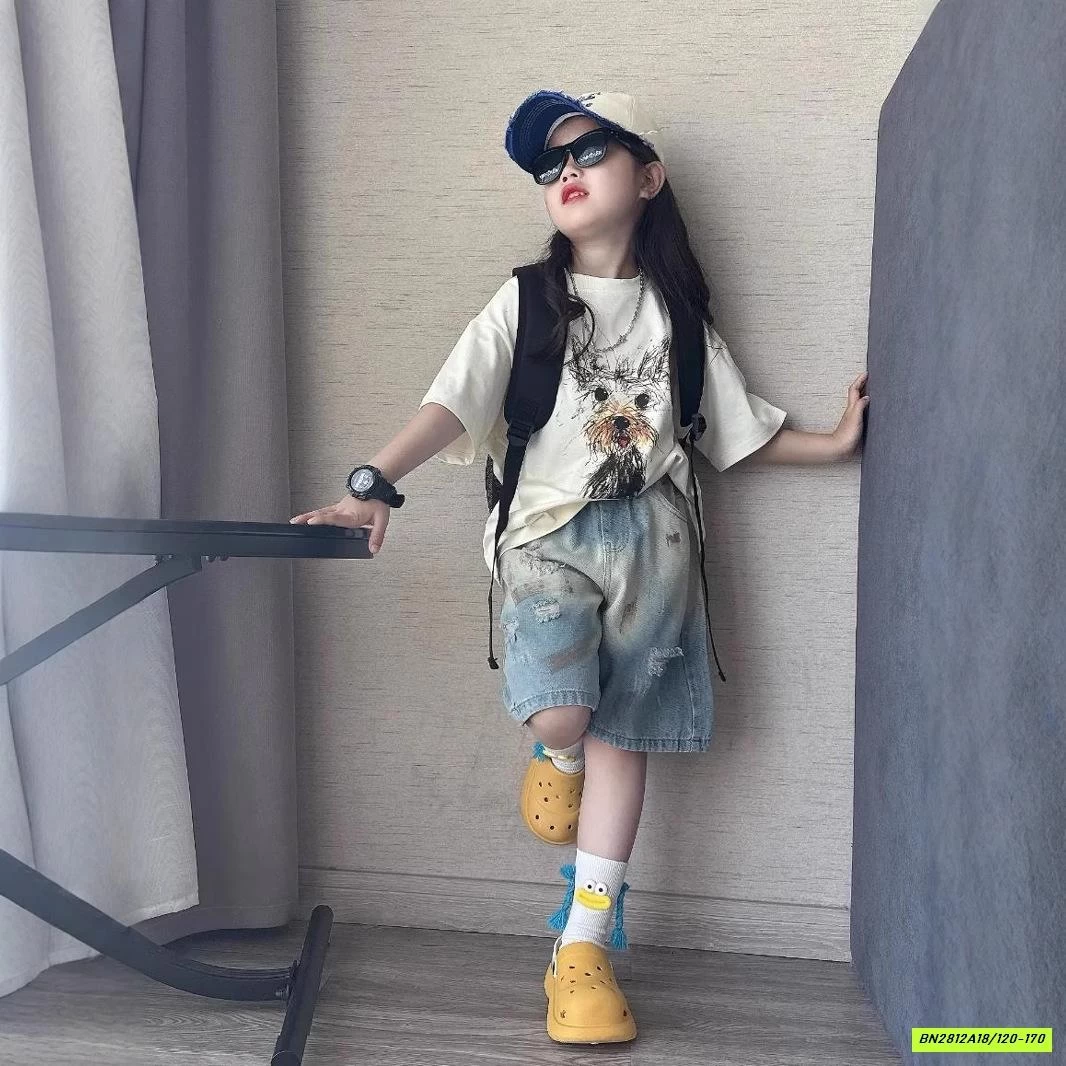 SÉT ÁO CÚN MIX SHORT JEANS BẠC MÀU