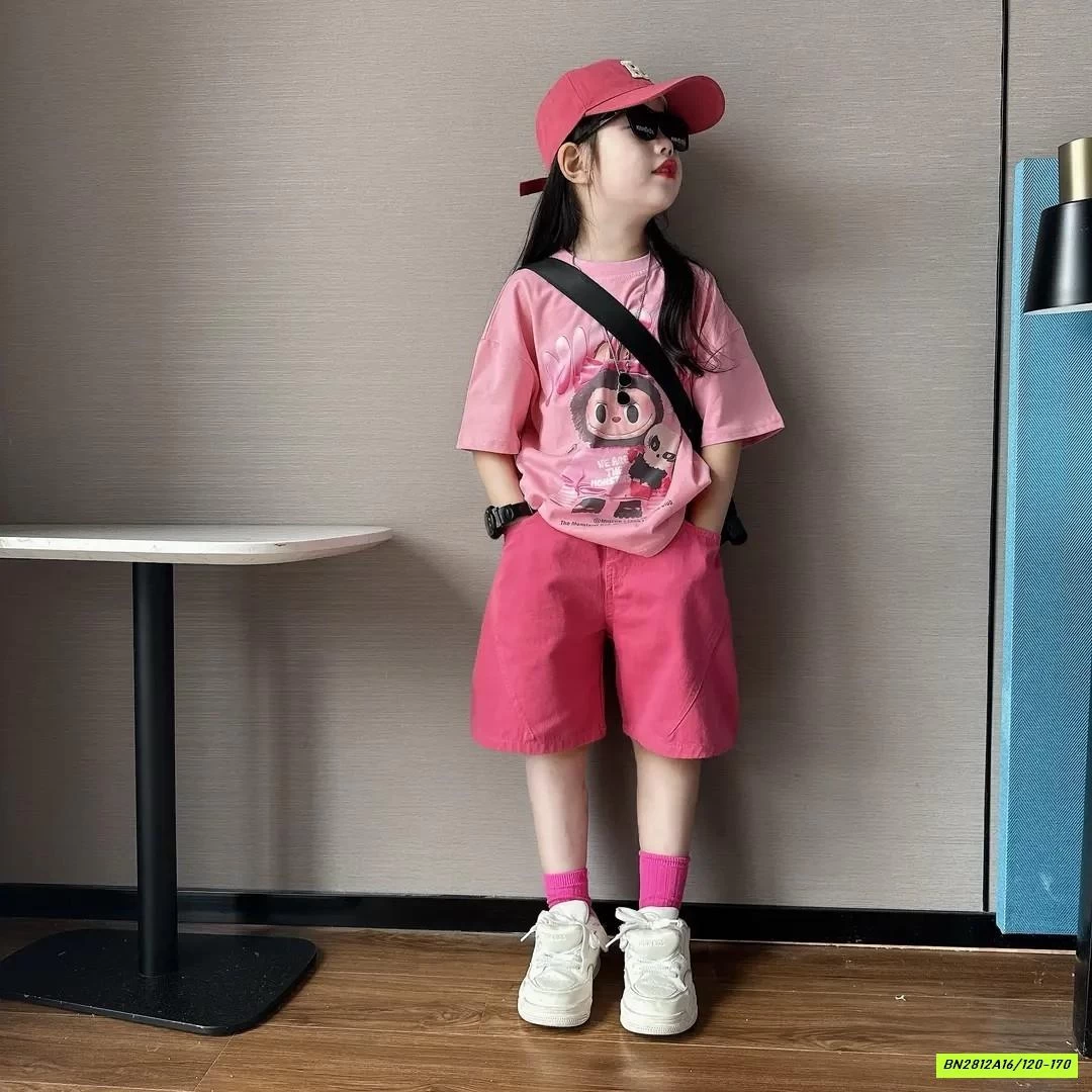 SÉT ÁO LABUBU MIX SHORT HỒNG