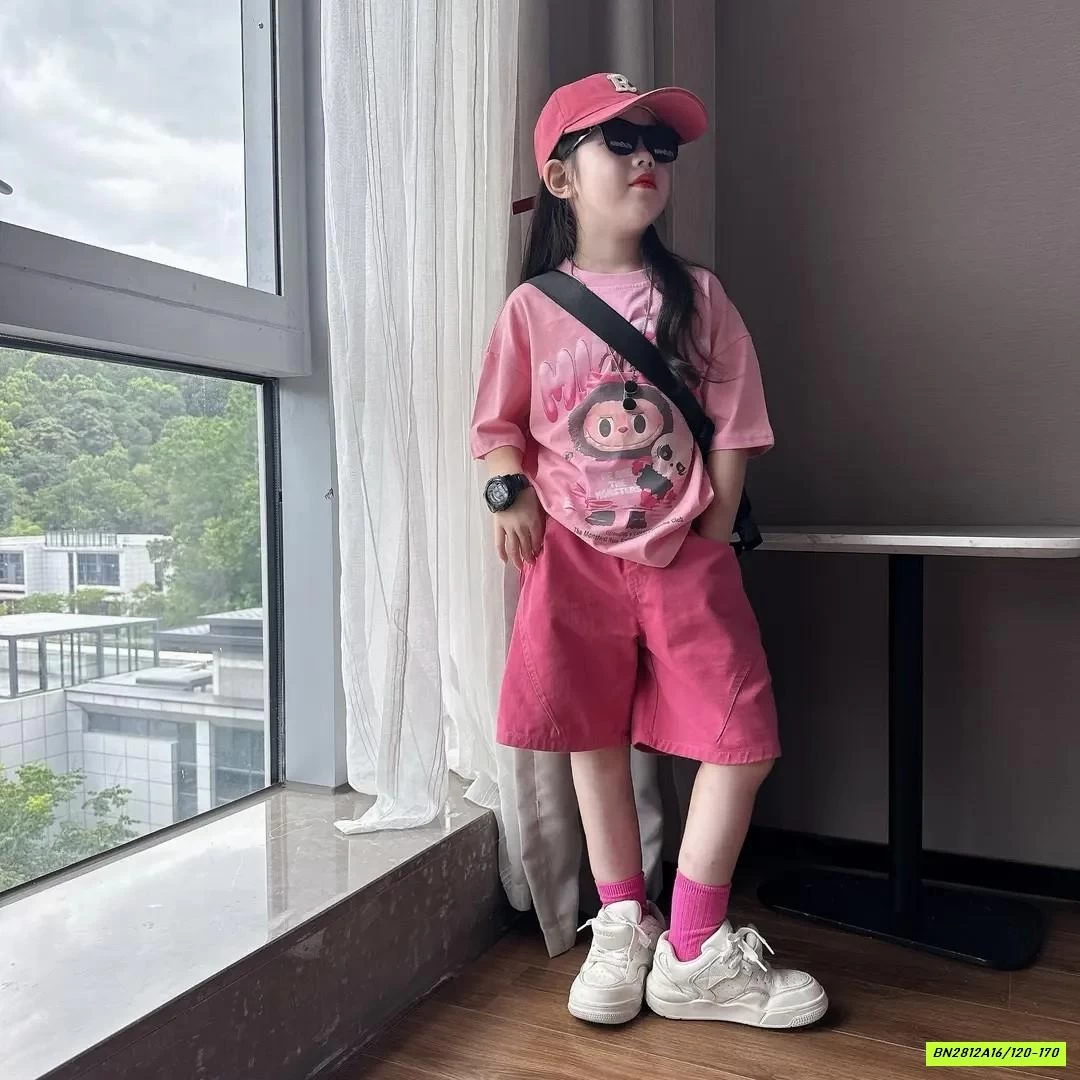 SÉT ÁO LABUBU MIX SHORT HỒNG