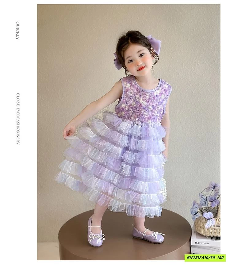 ĐẦM VOAN TÍM HOA 3D