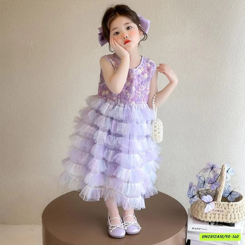 ĐẦM VOAN TÍM HOA 3D