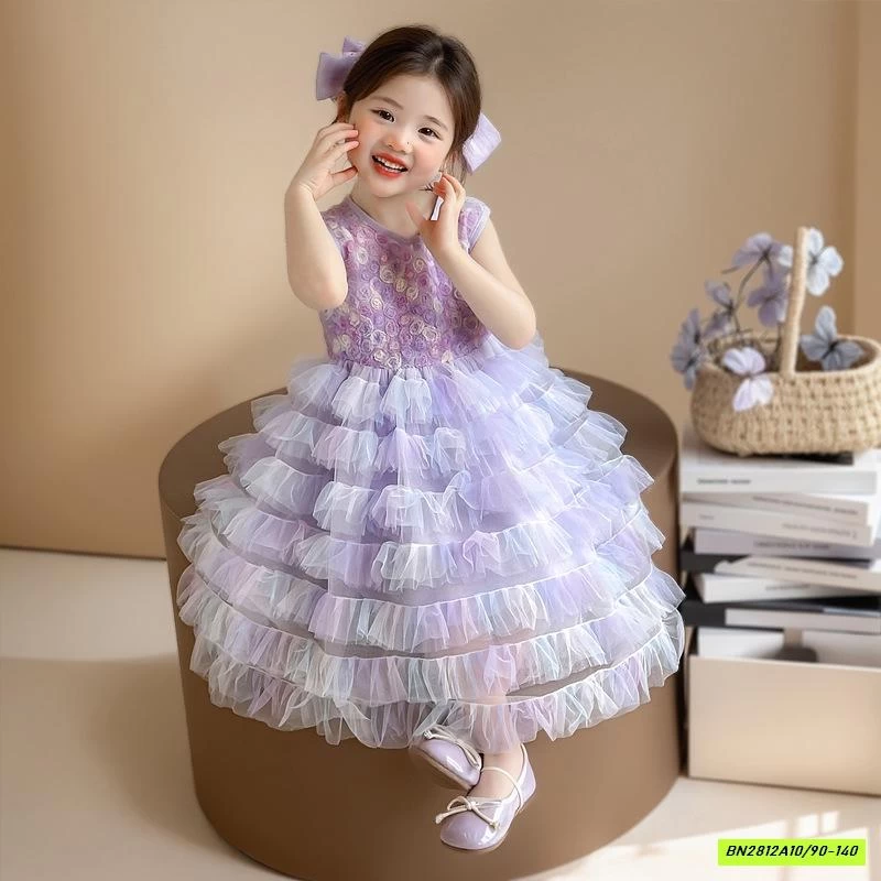 ĐẦM VOAN TÍM HOA 3D