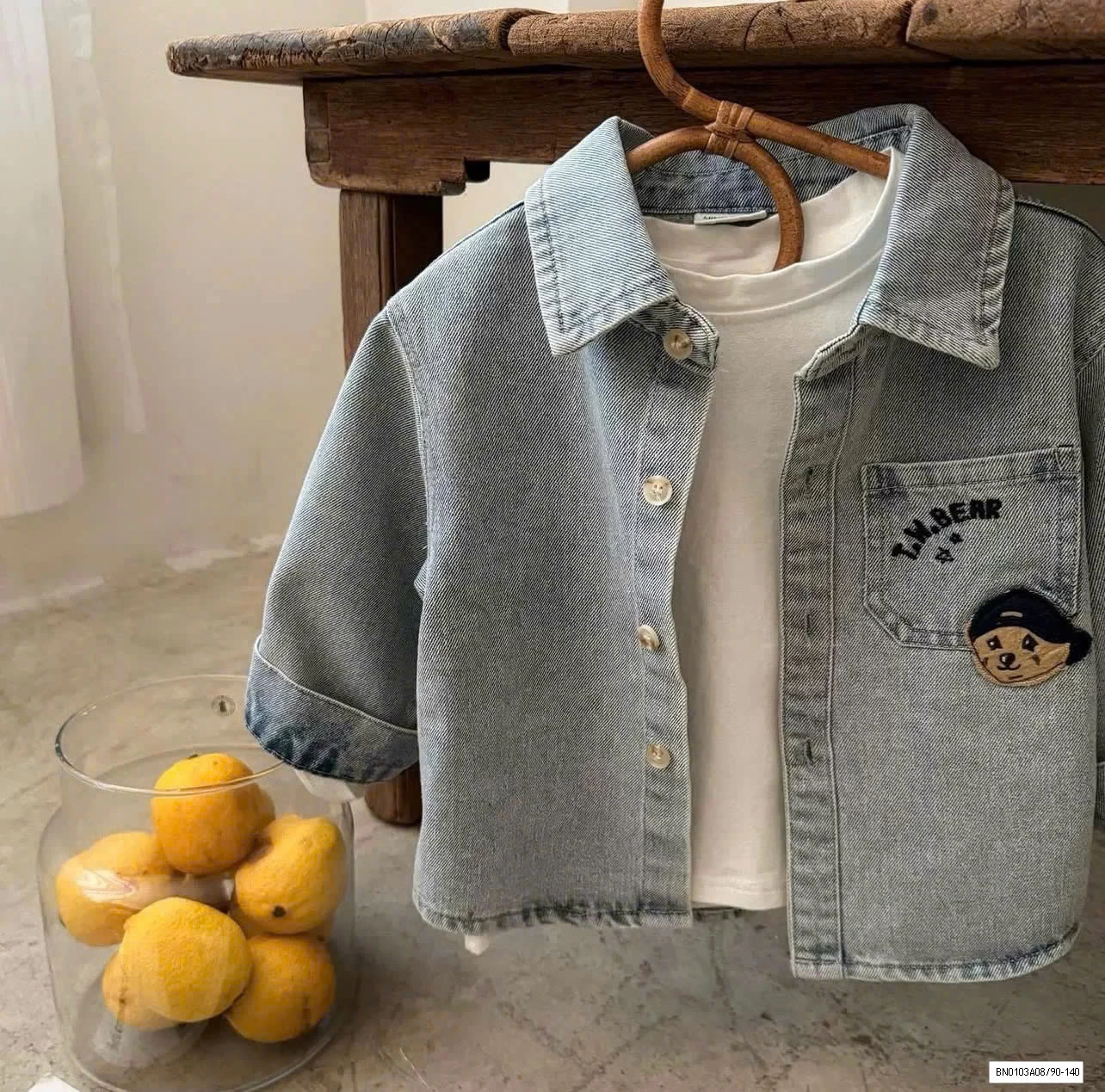 SƠ MI JEANS THÊU GẤU