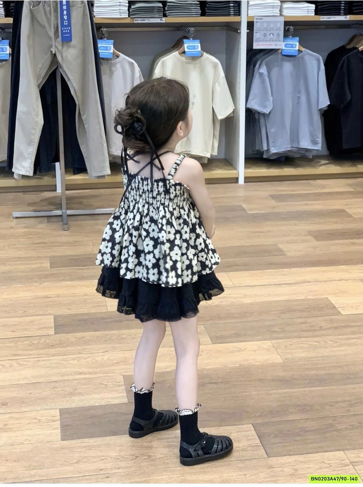 ÁO HOA 2 DÂY MIX CV ĐEN