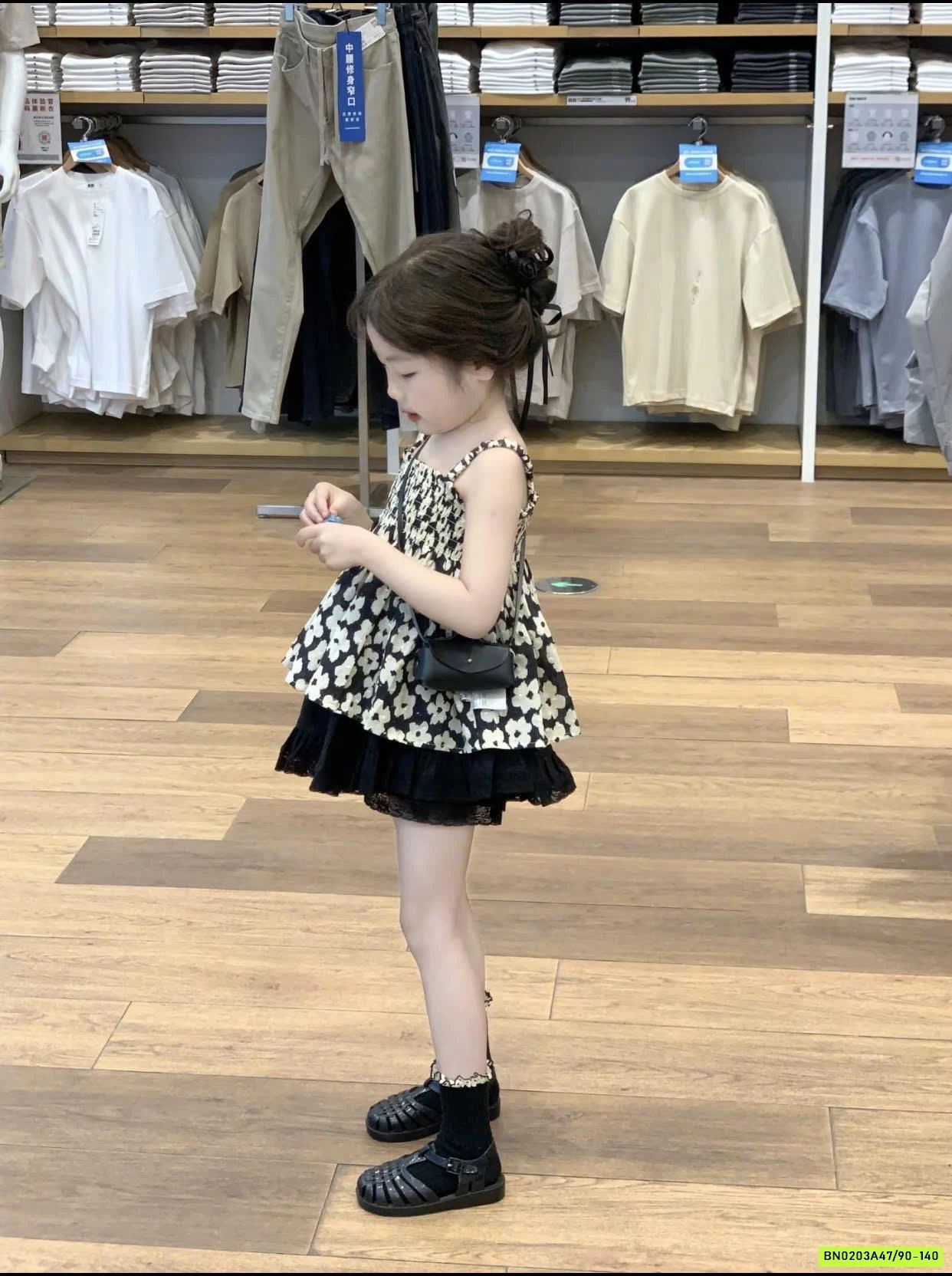 ÁO HOA 2 DÂY MIX CV ĐEN