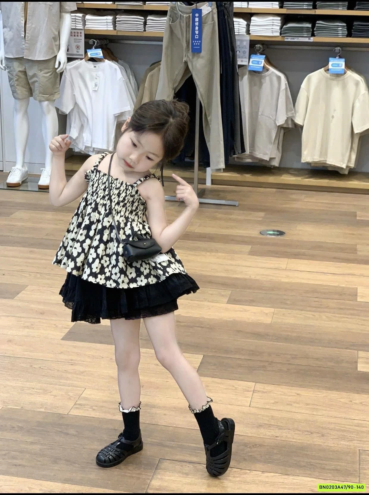 ÁO HOA 2 DÂY MIX CV ĐEN