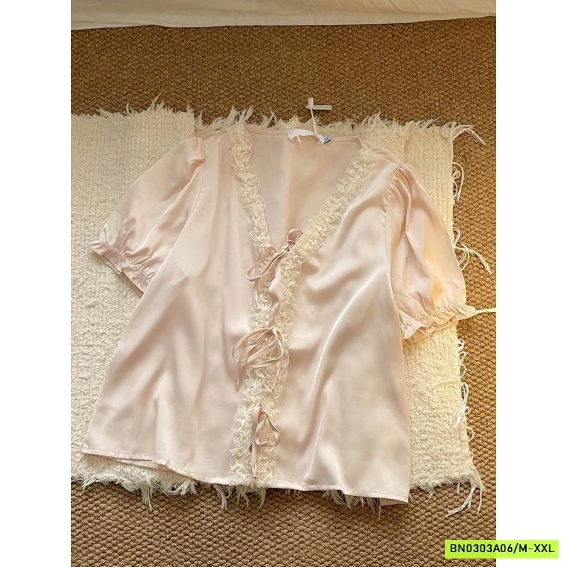 BỘ NGỦ LỤA HỒNG VIỀN REN