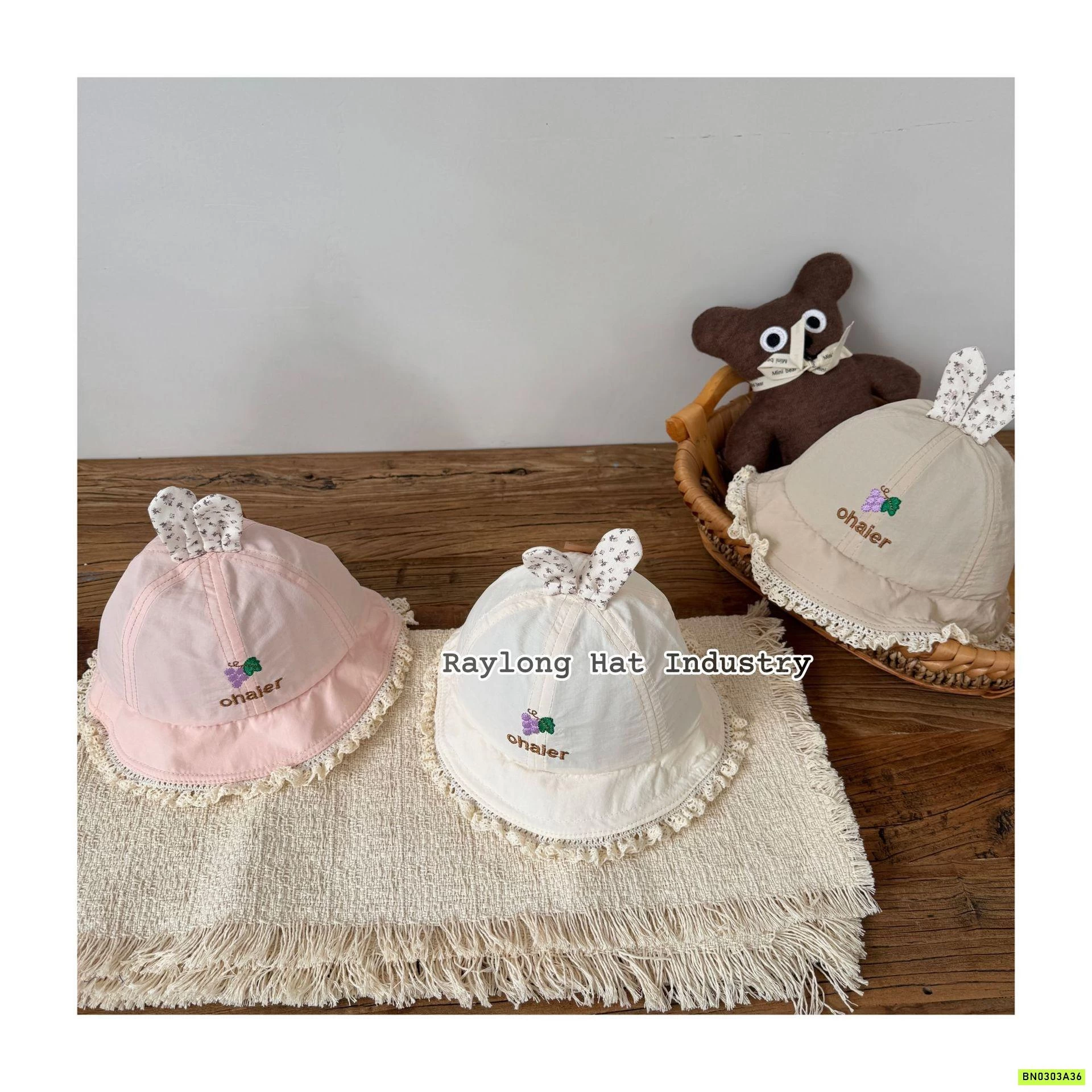 MŨ BÈO TAI THỎ VIỀN REN DỄ THƯƠNG