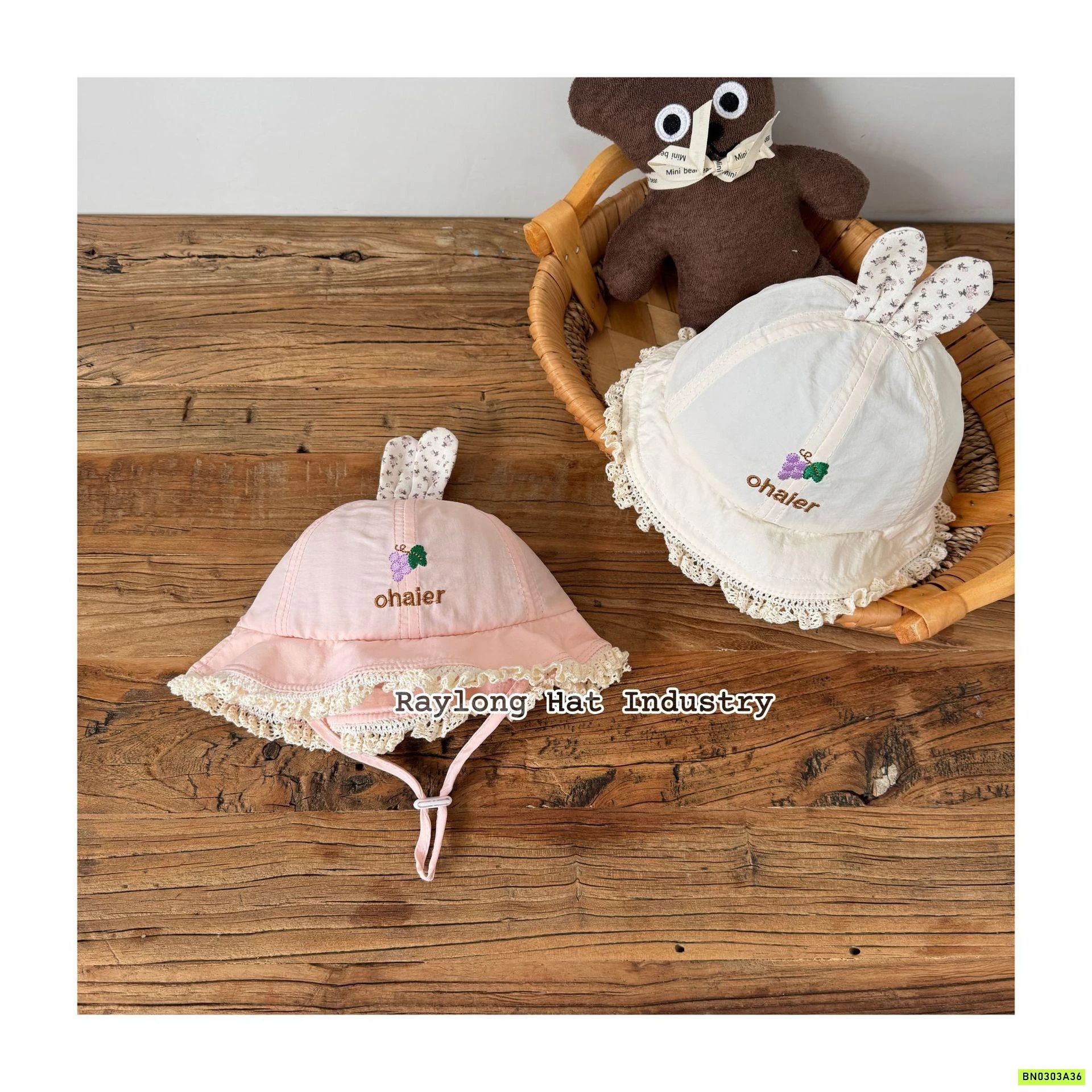 MŨ BÈO TAI THỎ VIỀN REN DỄ THƯƠNG