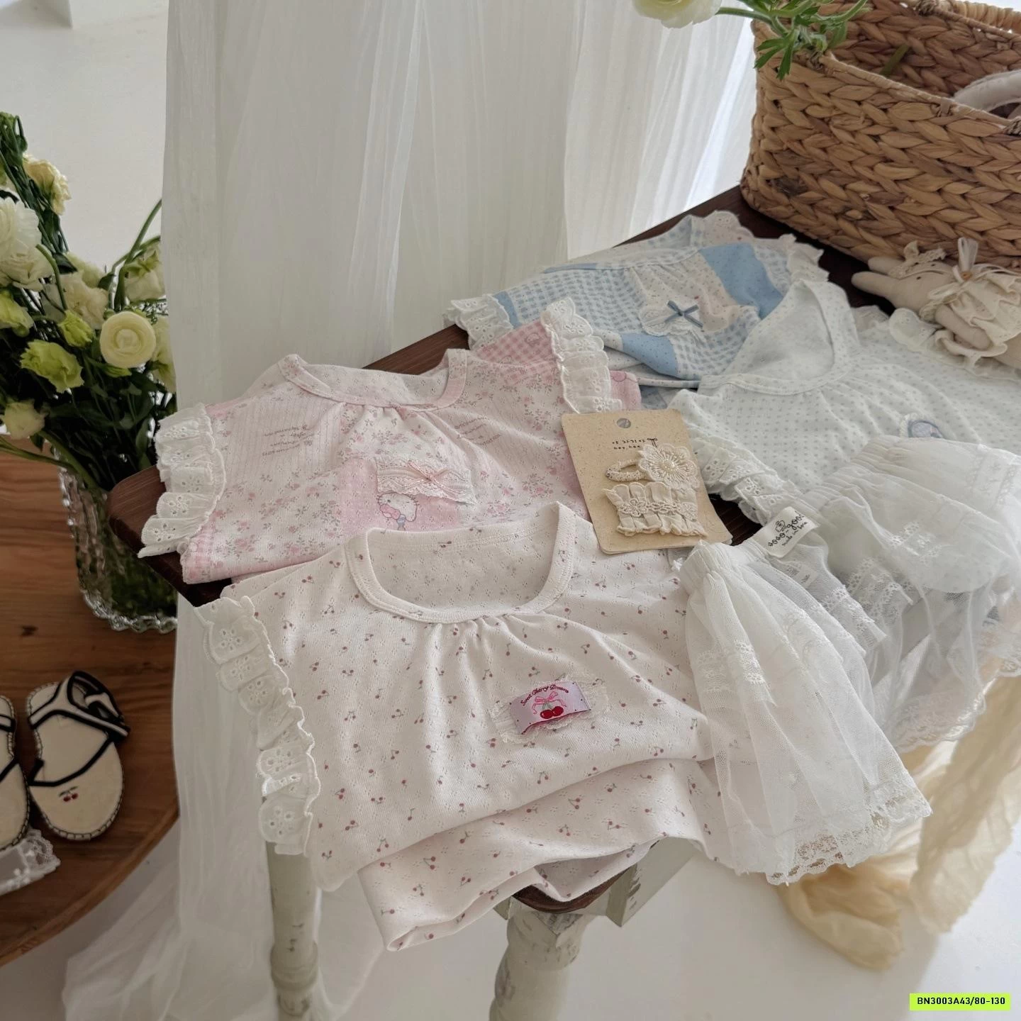 BỘ COTTON GIẤY QUẦN LỠ VIỀN REN HONEY