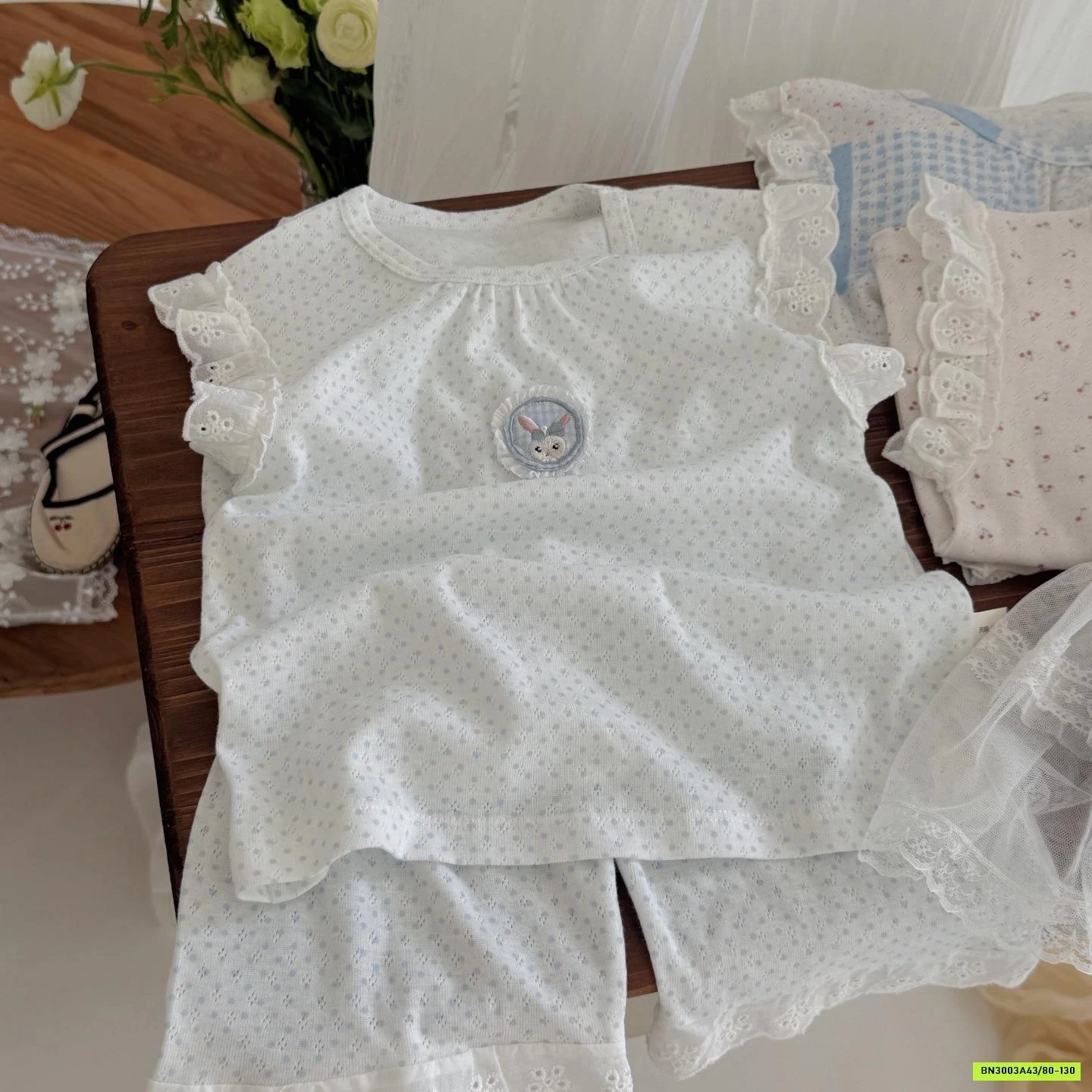 BỘ COTTON GIẤY QUẦN LỠ VIỀN REN HONEY