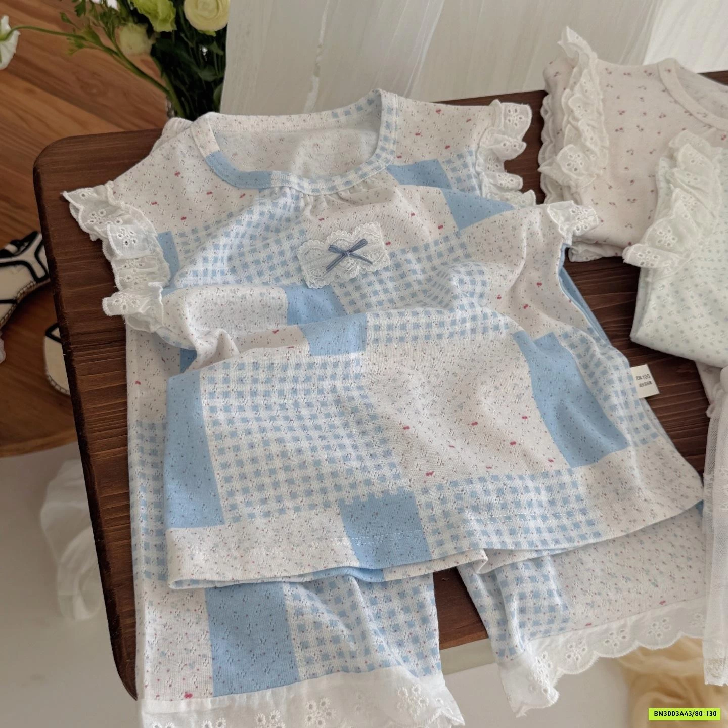 BỘ COTTON GIẤY QUẦN LỠ VIỀN REN HONEY