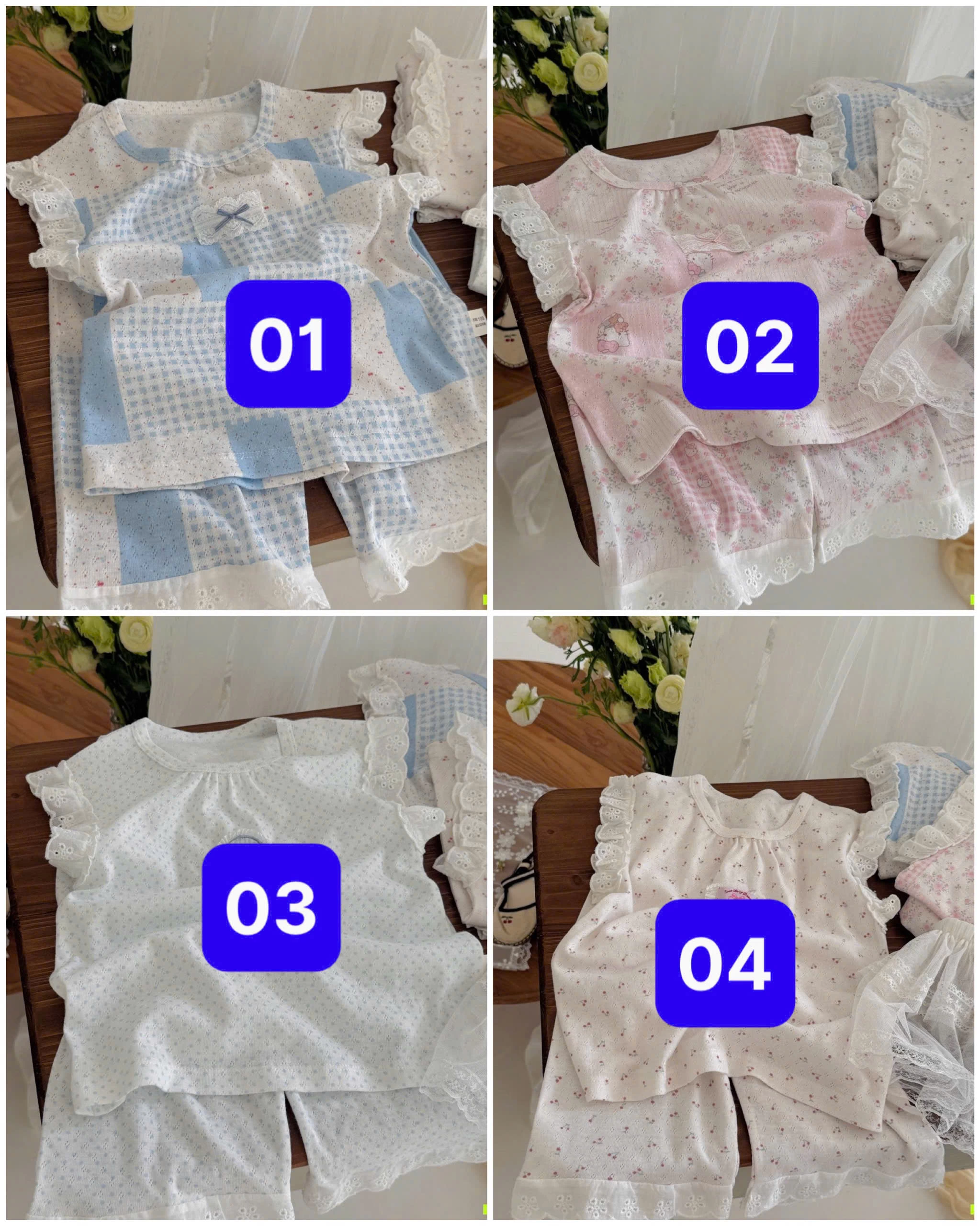 BỘ COTTON GIẤY QUẦN LỠ VIỀN REN HONEY