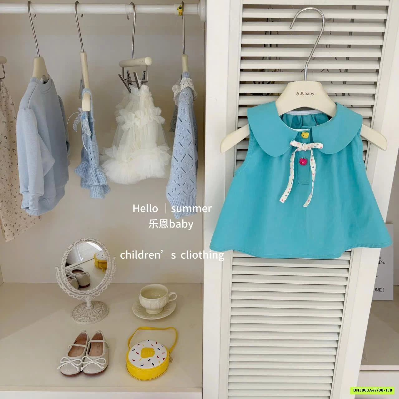 SÉT ÁO XANH MIX QUẦN BÍ CHẤM BI TBABY