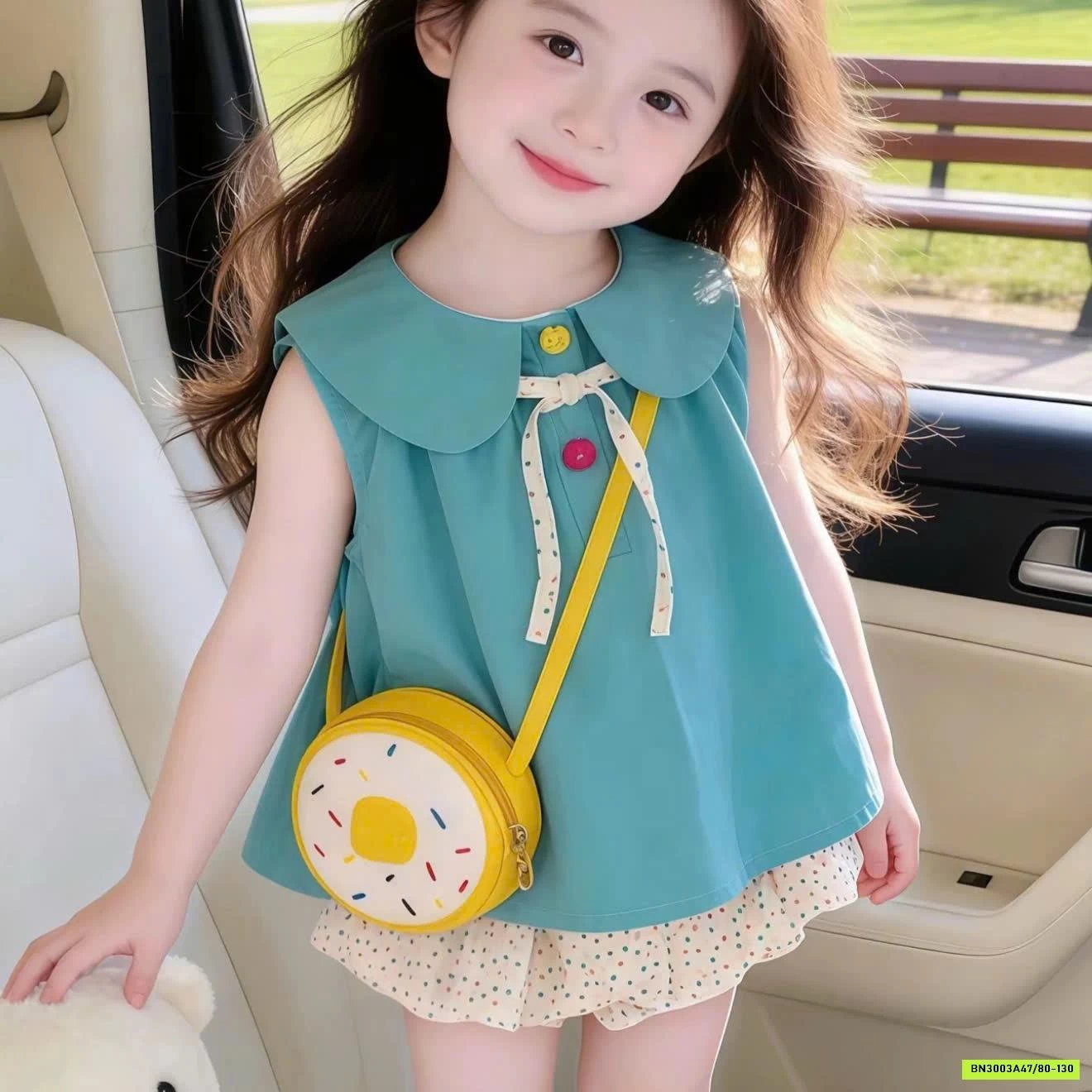 SÉT ÁO XANH MIX QUẦN BÍ CHẤM BI TBABY