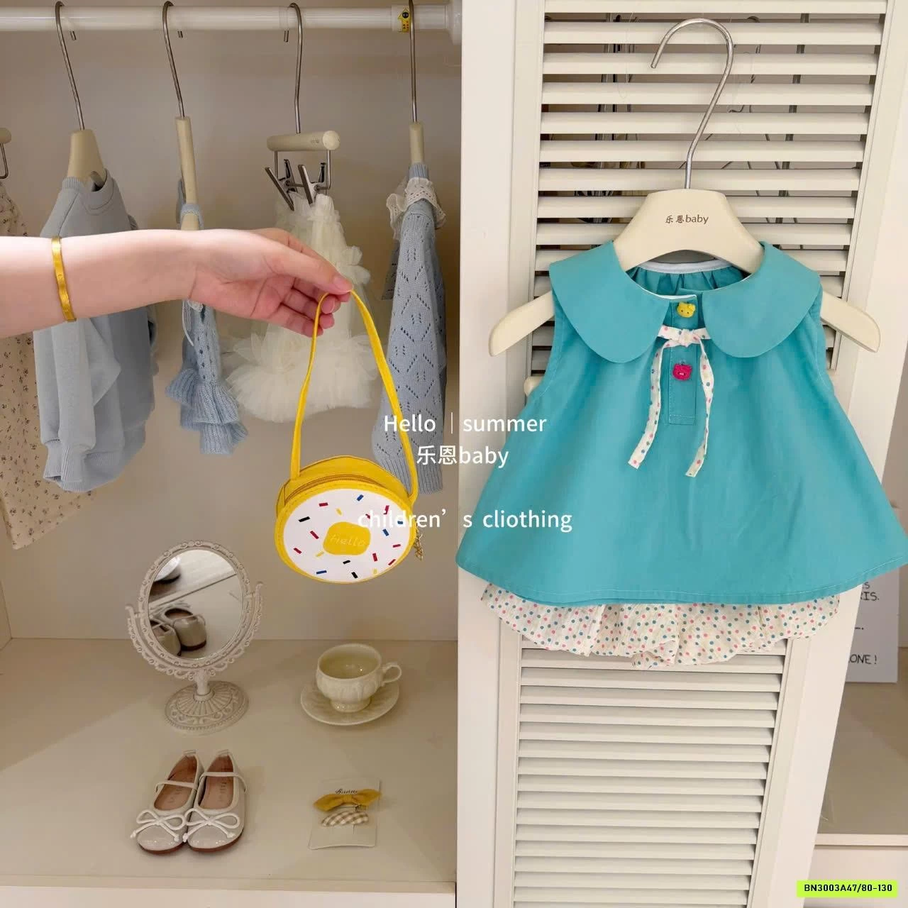 SÉT ÁO XANH MIX QUẦN BÍ CHẤM BI TBABY