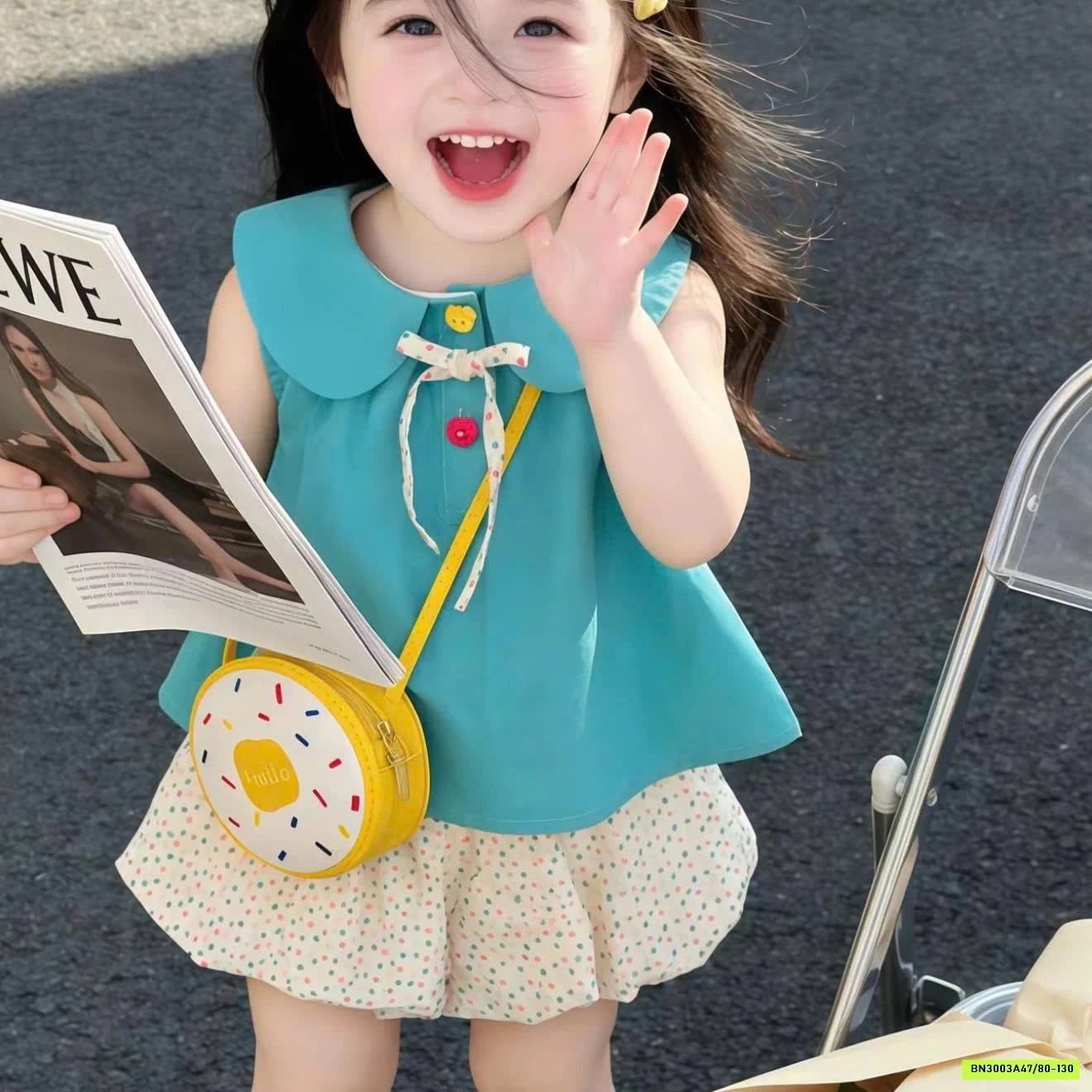 SÉT ÁO XANH MIX QUẦN BÍ CHẤM BI TBABY