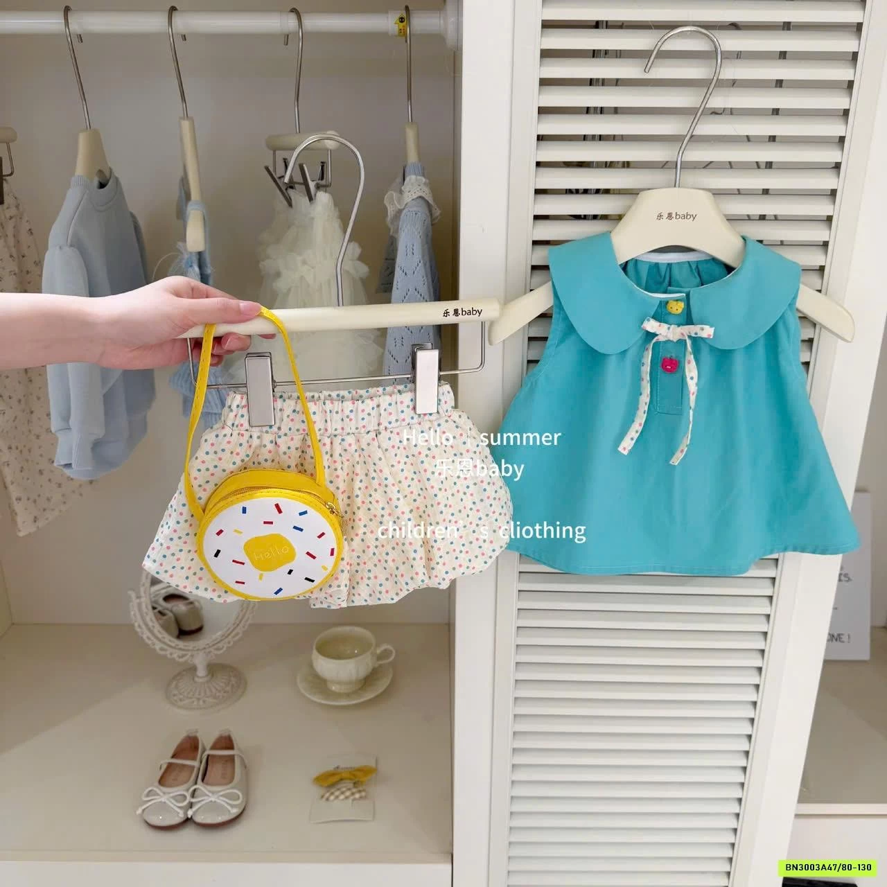 SÉT ÁO XANH MIX QUẦN BÍ CHẤM BI TBABY