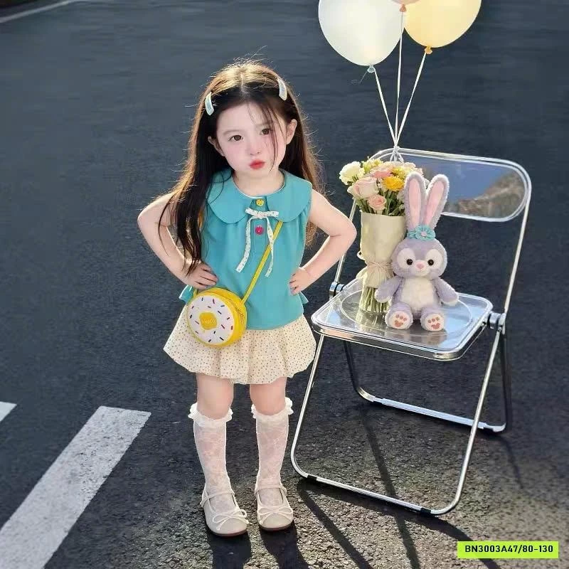 SÉT ÁO XANH MIX QUẦN BÍ CHẤM BI TBABY