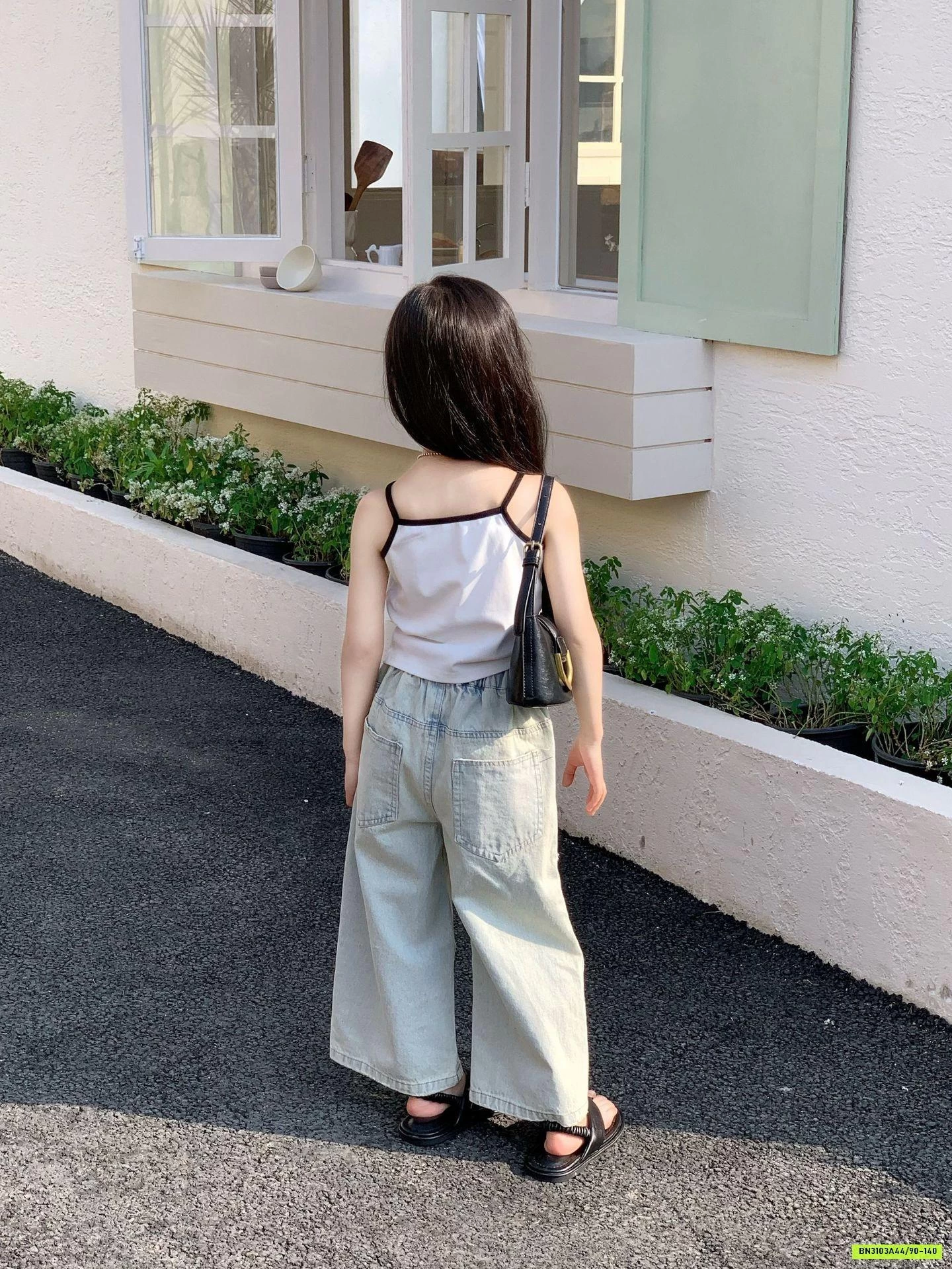 ÁO 2 DÂY KITTY MIX JEANS SUÔNG HỌA TIẾT