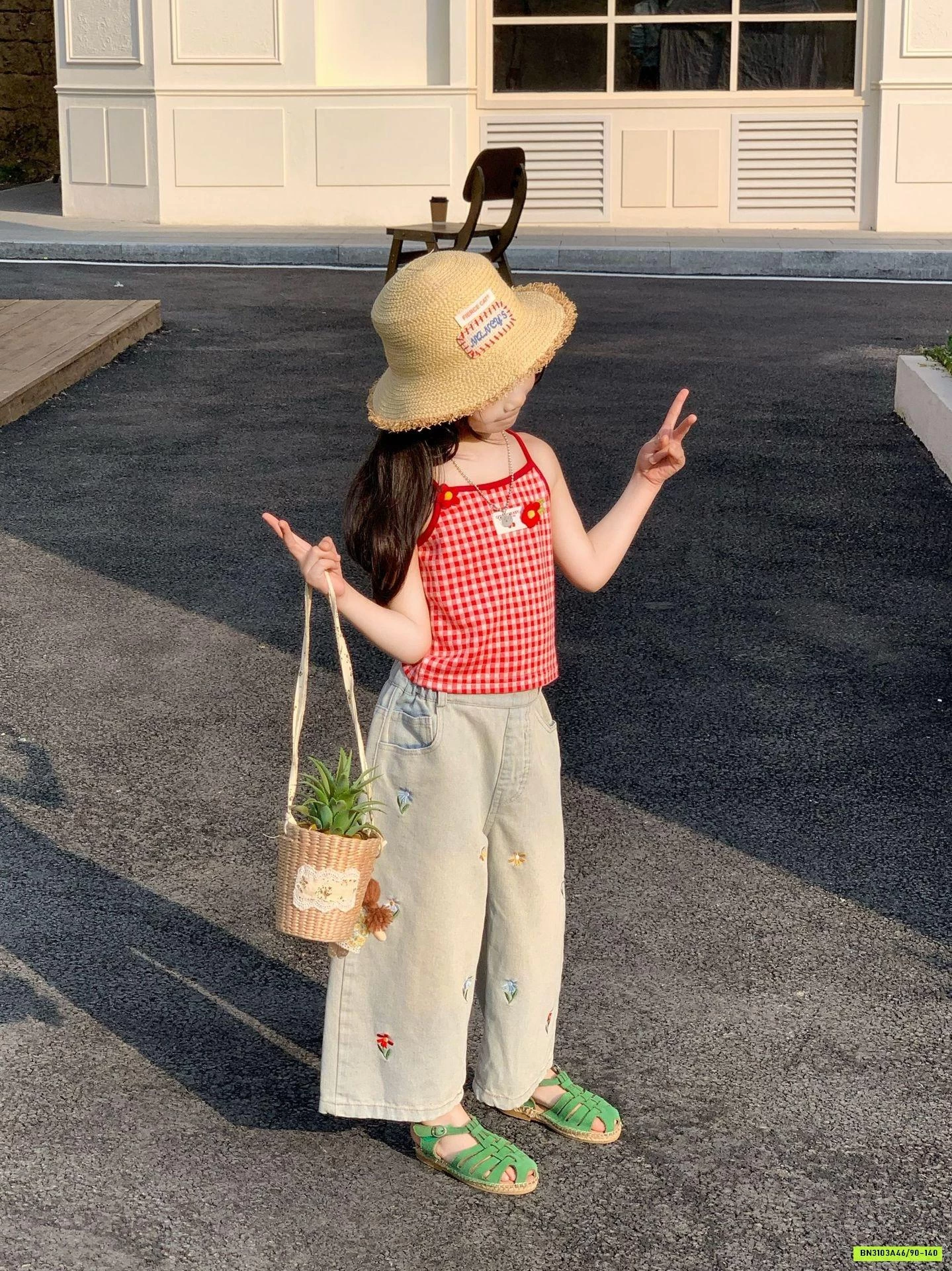 ÁO 2S CARO ĐỎ MIX JEANS SUÔNG