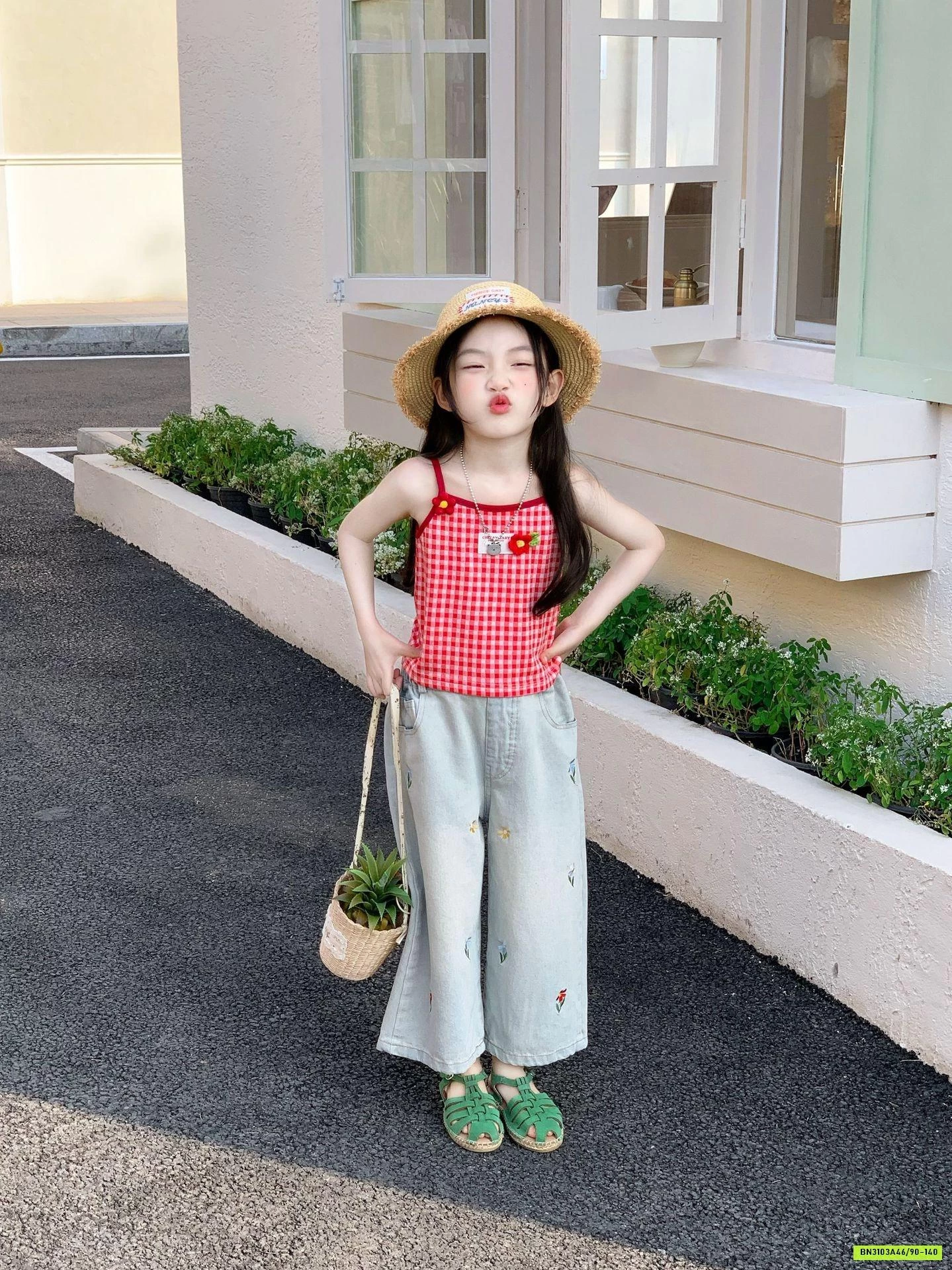 ÁO 2S CARO ĐỎ MIX JEANS SUÔNG