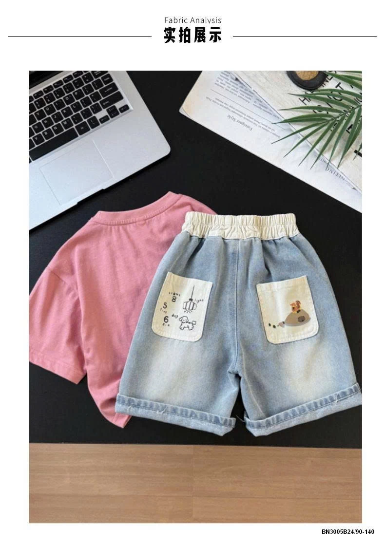 QUẦN SHORT JEAN TÚI IN HÌNH CON SÓC