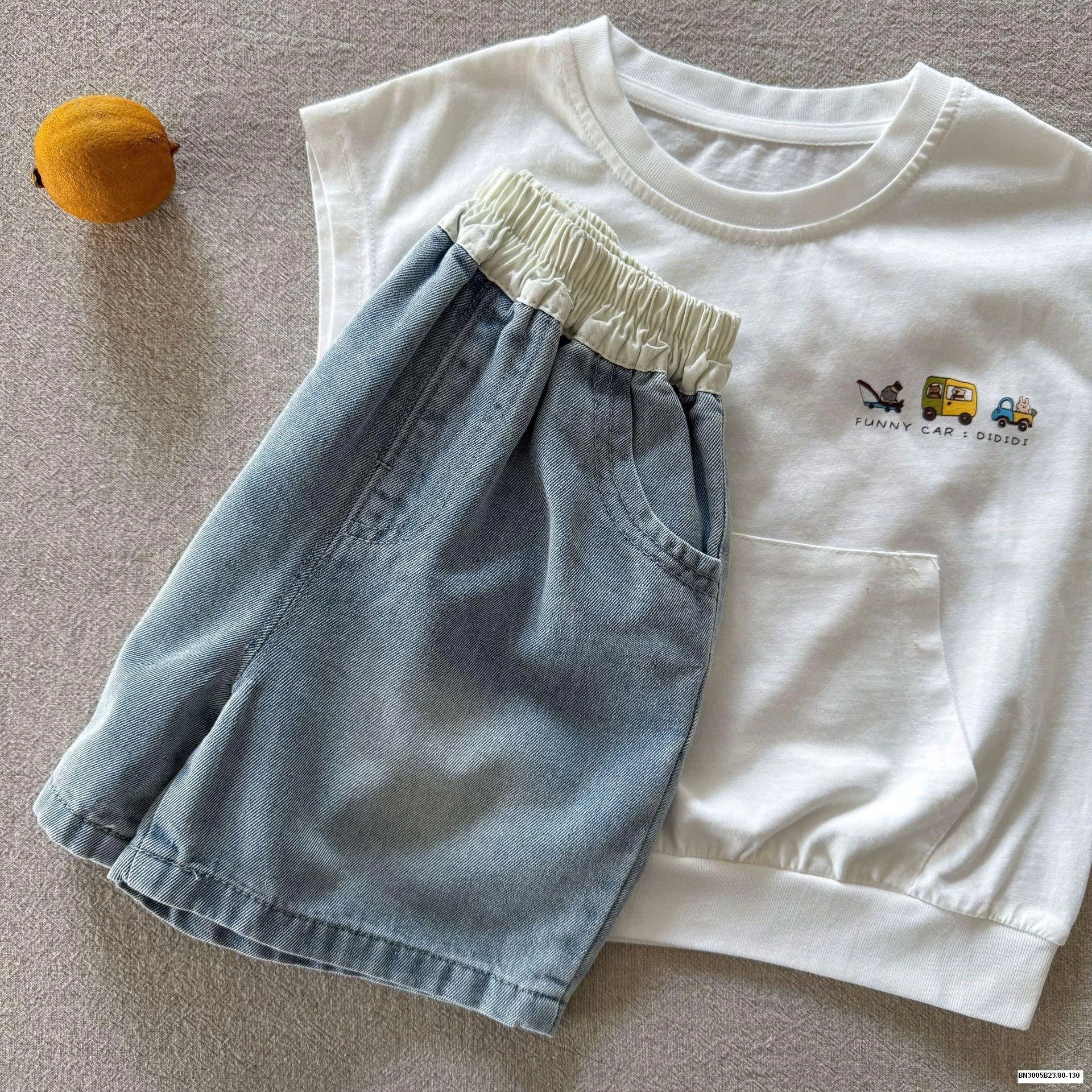 SET ÁO THUN SÁT NÁCH MIX QUẦN SHORT JEAN BÉ TRAI