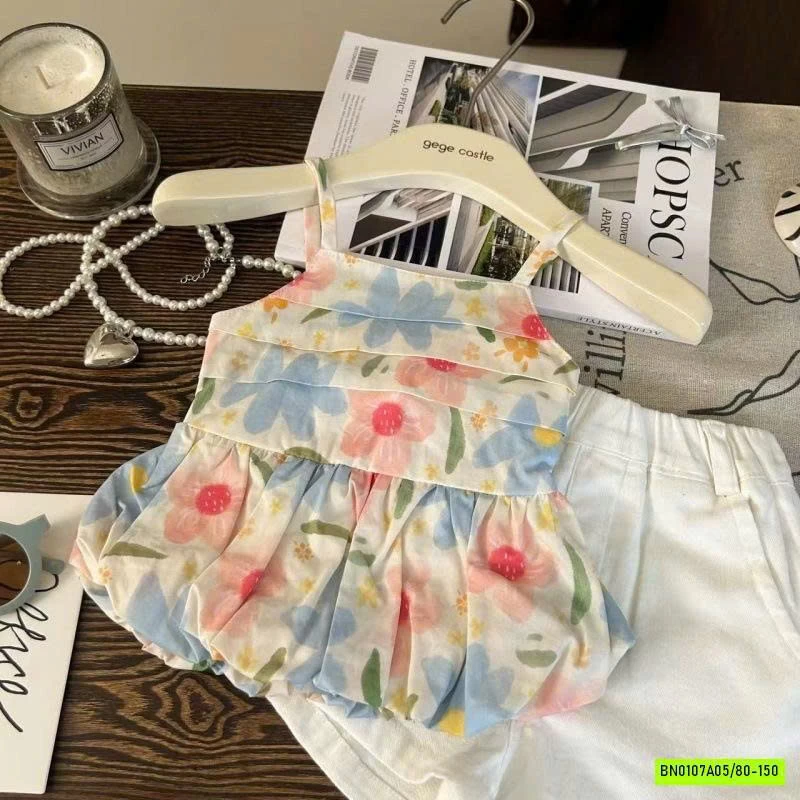 SÉT ÁO 2S HOA MIX SHORT TRẮNG