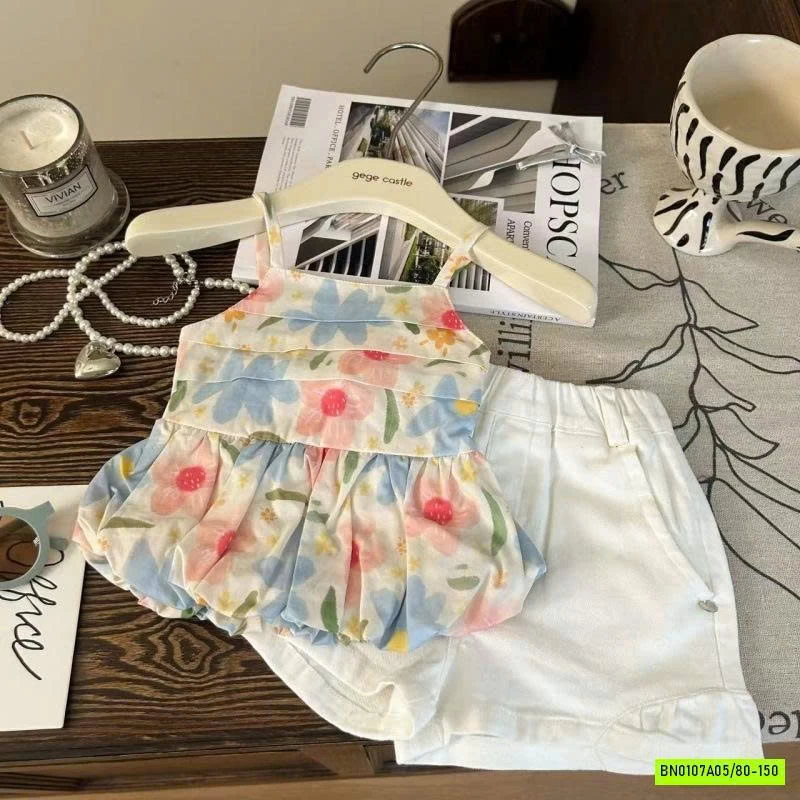 SÉT ÁO 2S HOA MIX SHORT TRẮNG