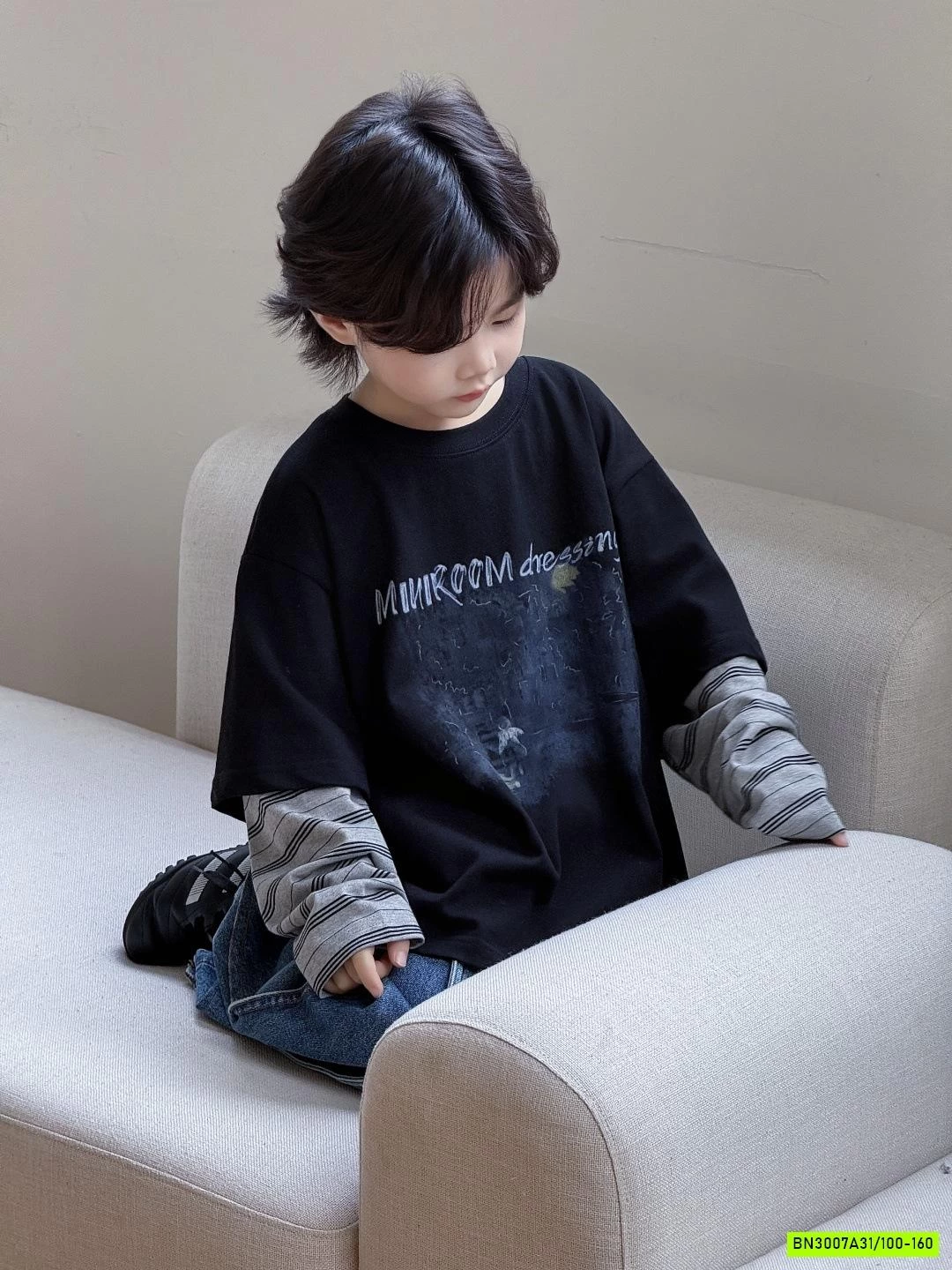 ÁO THUN GIẢ 2 LỚP PHỐI TAY KẺ