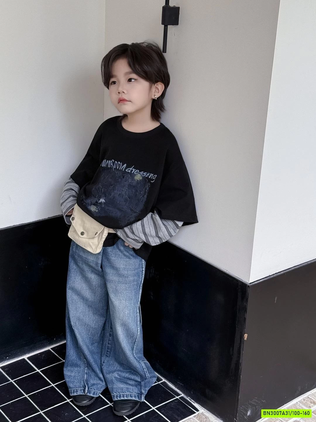 ÁO THUN GIẢ 2 LỚP PHỐI TAY KẺ